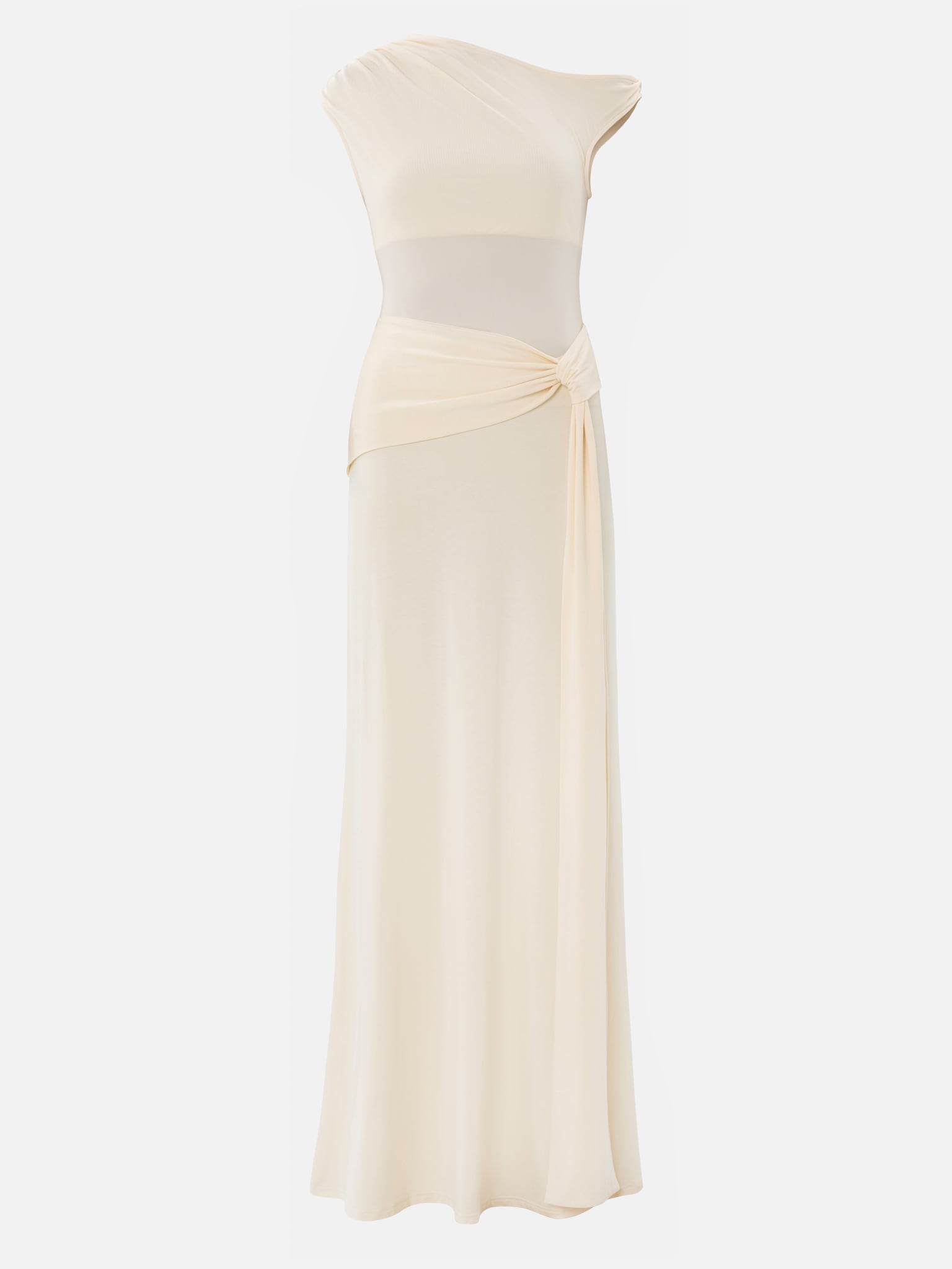 Jersey maxi dress with asymmetrical bodice and draped hips
