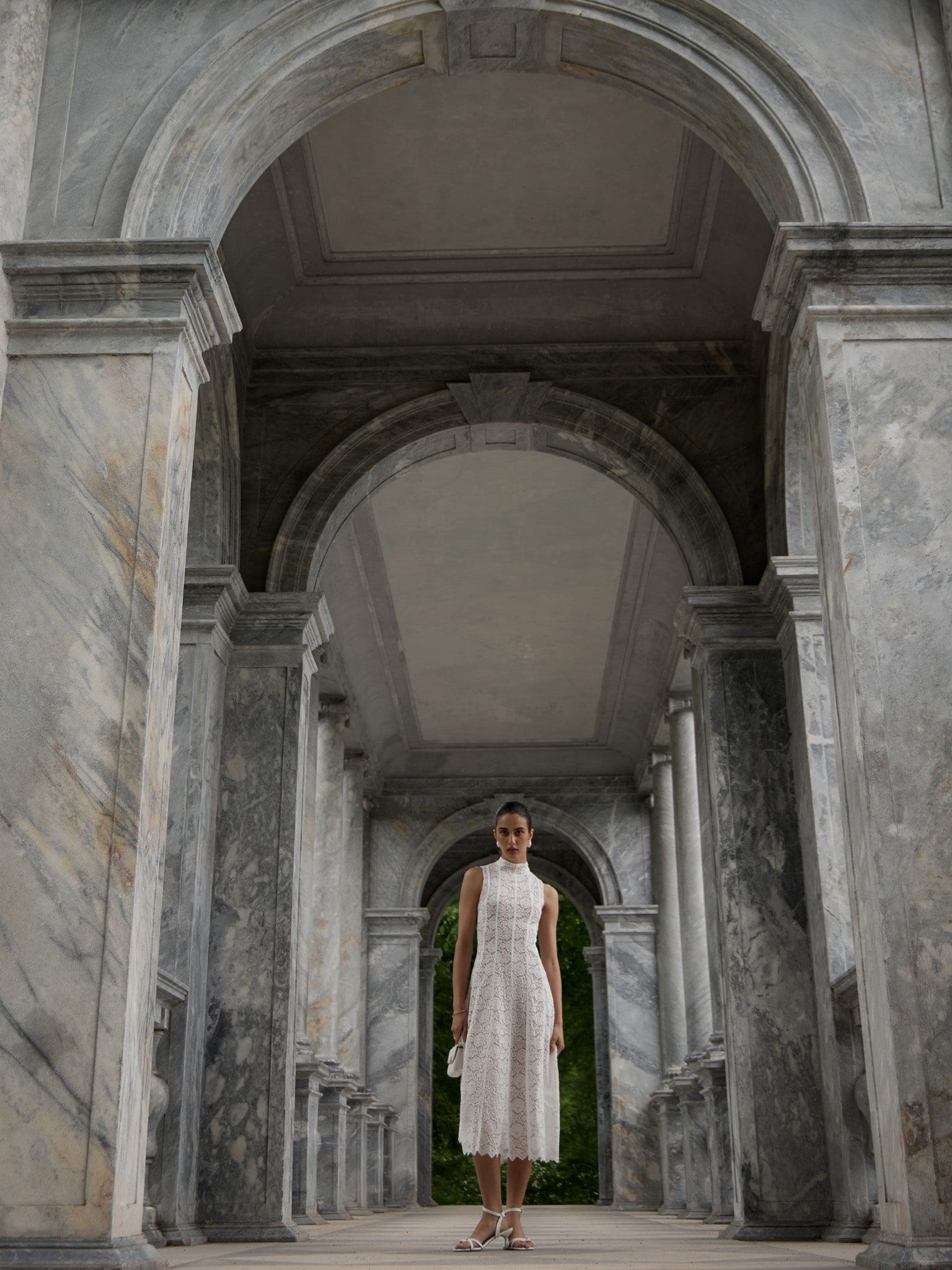 Guipure midi dress with high collar