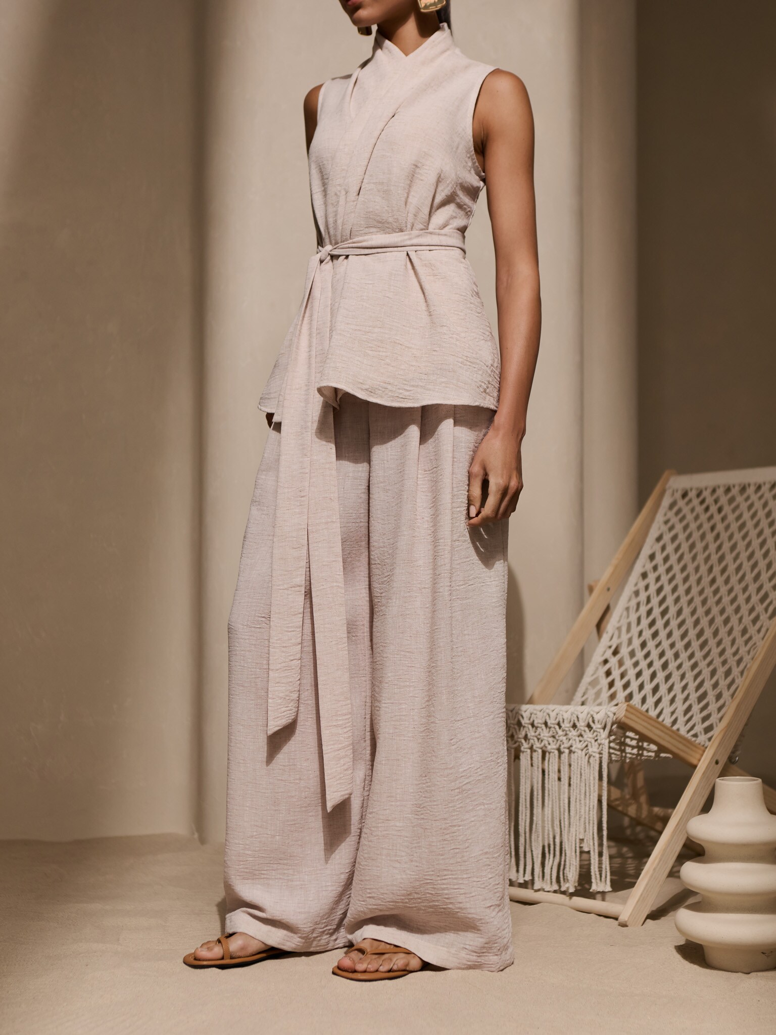 Linen Beige Palazzo Trousers Palazzo Linen Trousers :: LICHI