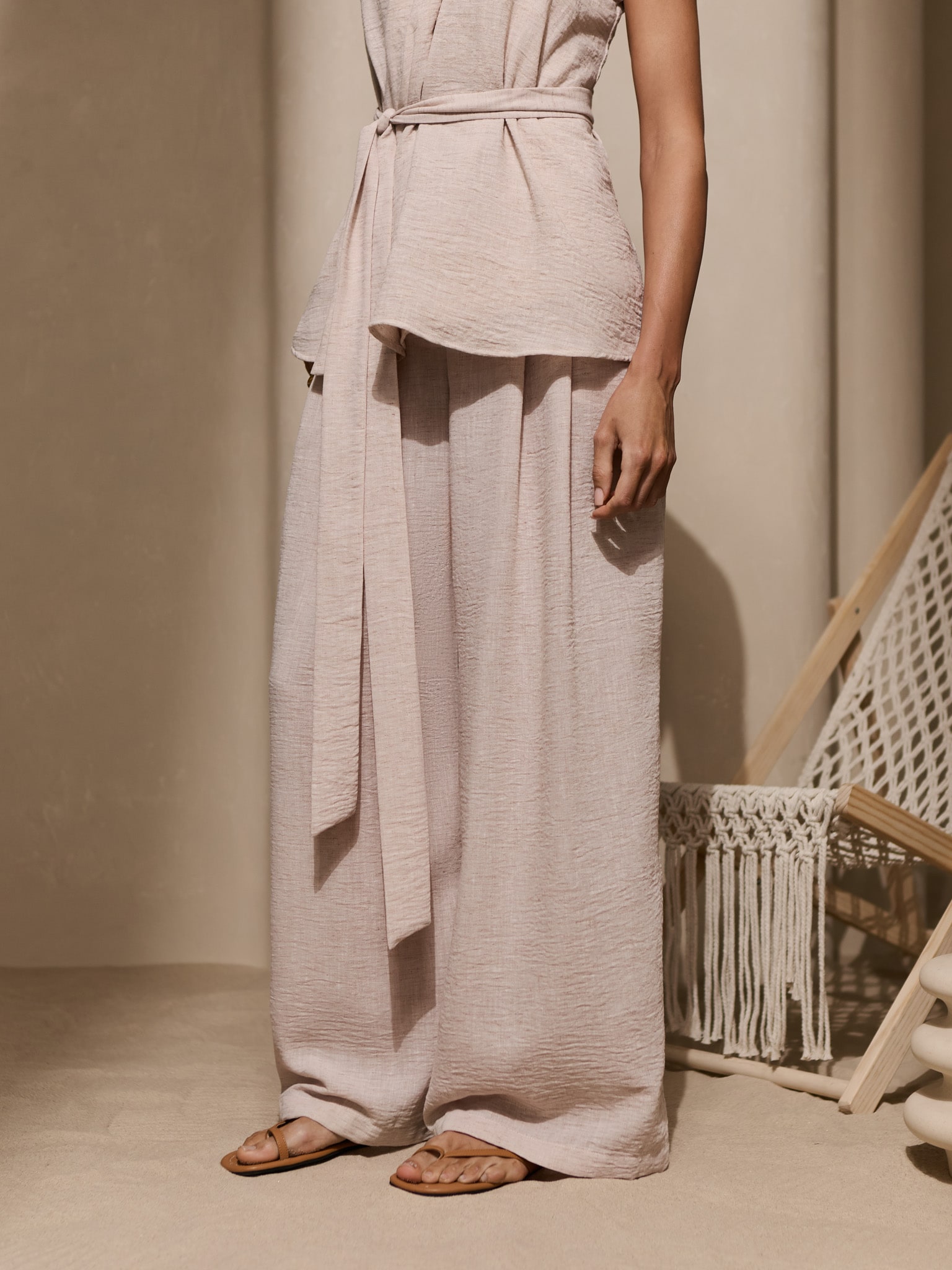 Льняные брюки палаццо