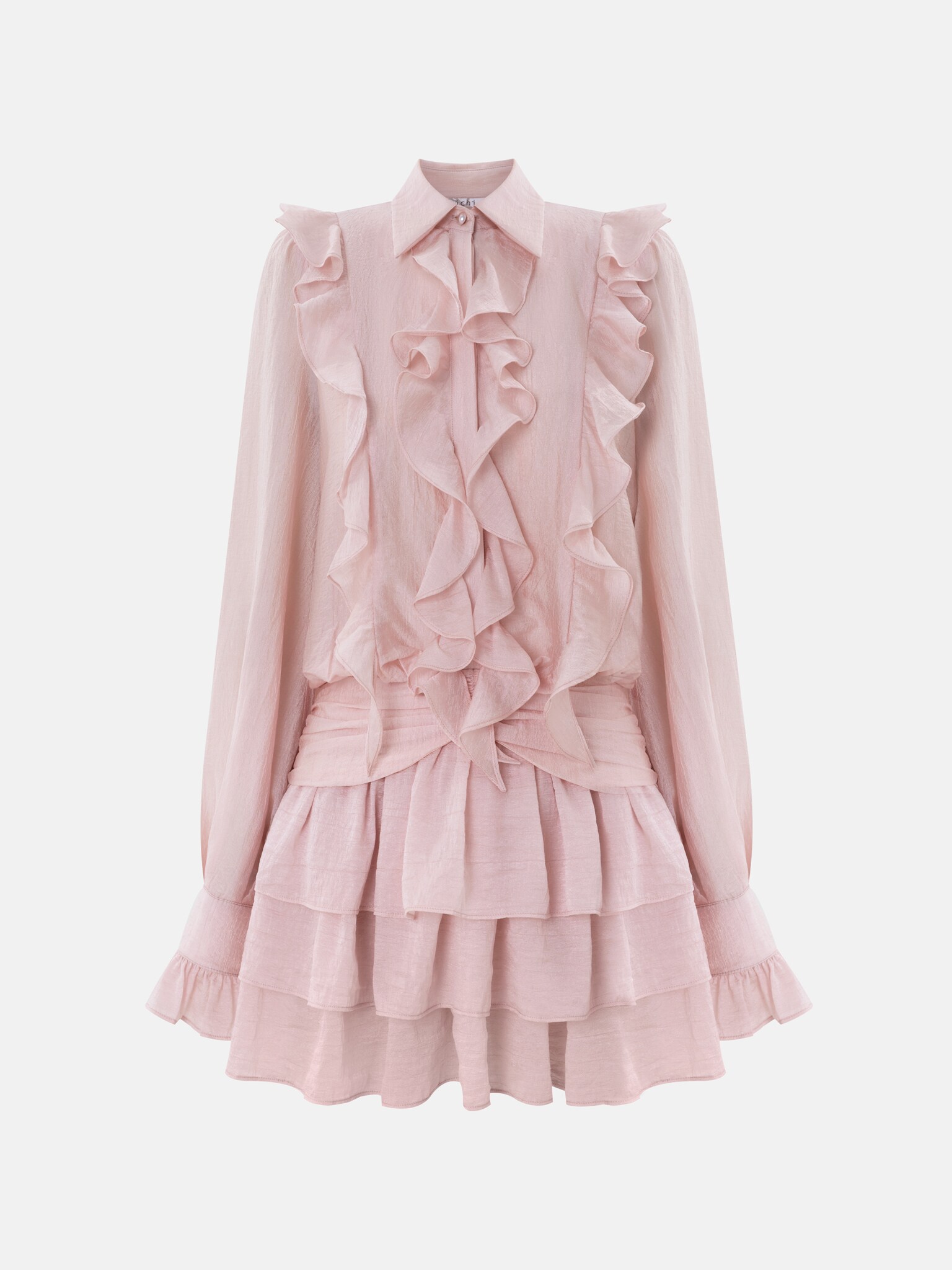 Minikleid aus strukturiertem Stoff mit Rüschen am Oberteil
