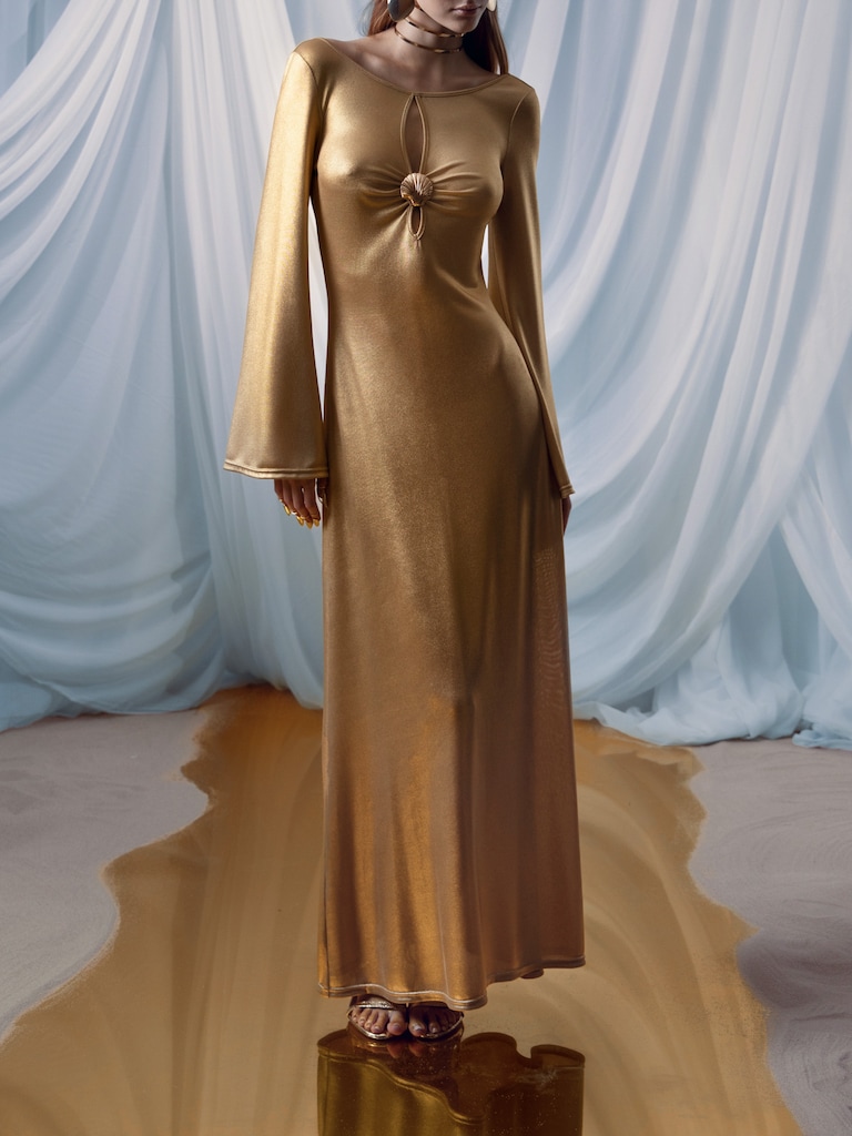 Платье макси из трикотажа с металлизированным напылением