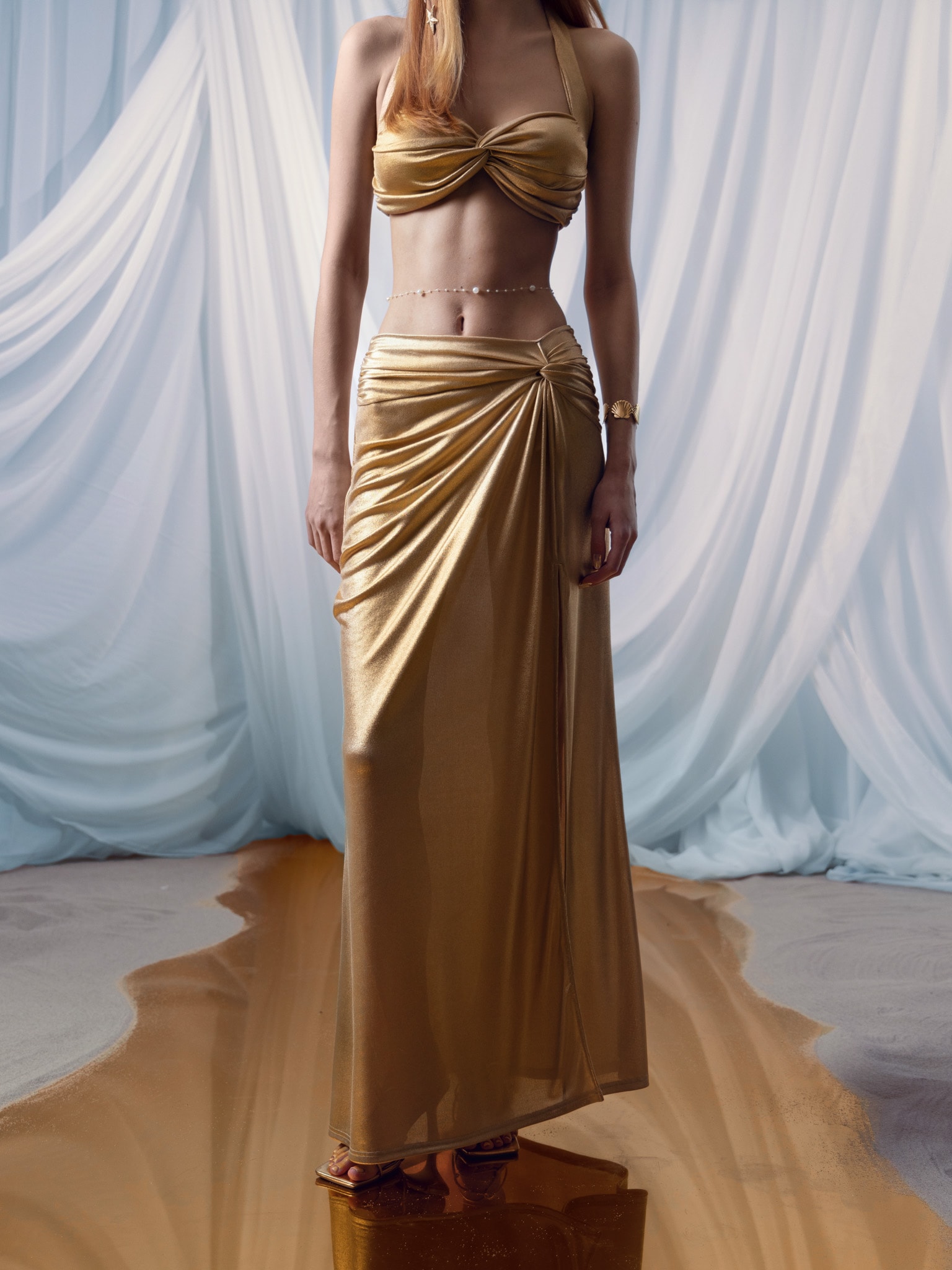 Jersey maxi skirt with metallic finish