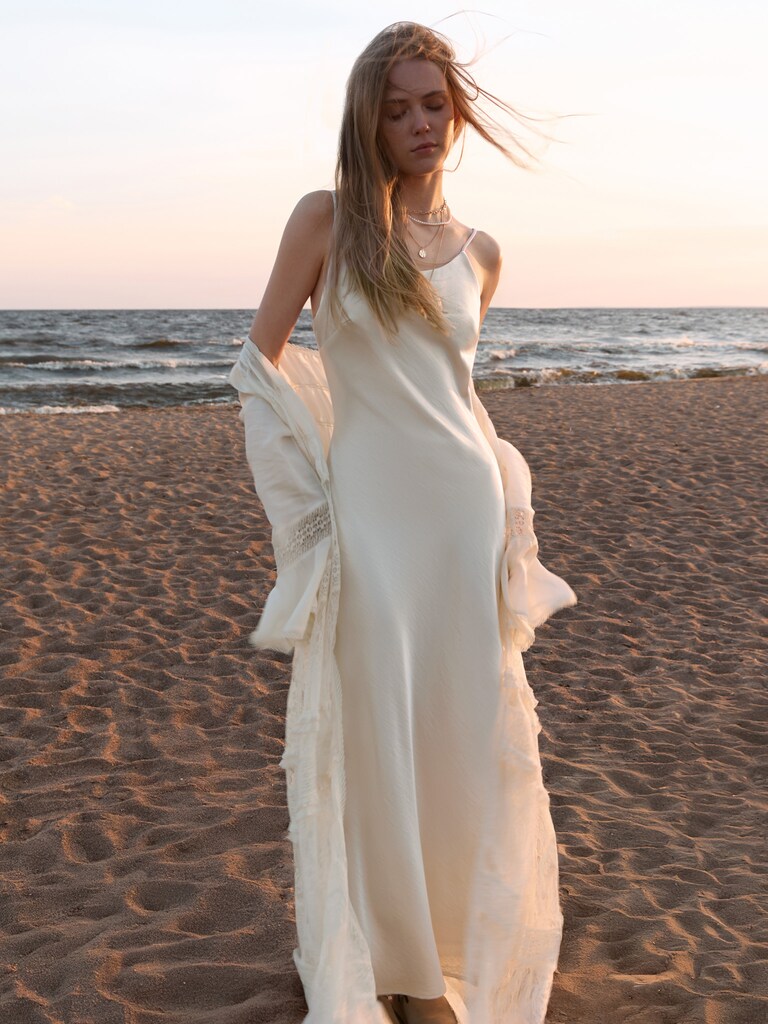 Maxi slip dress in crinkled-effect satin