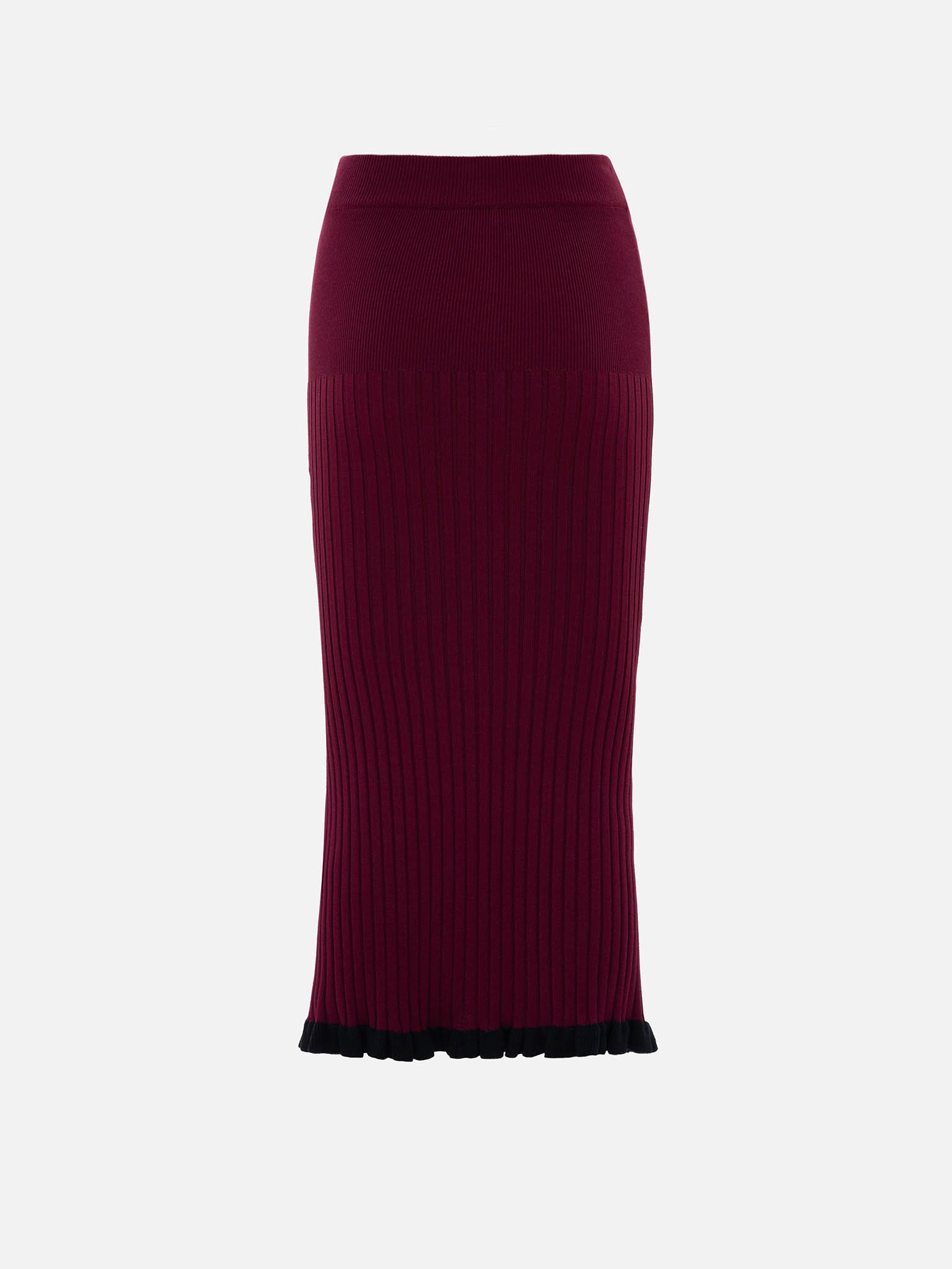 Rib-knit midi skirt with contrasting ruffles