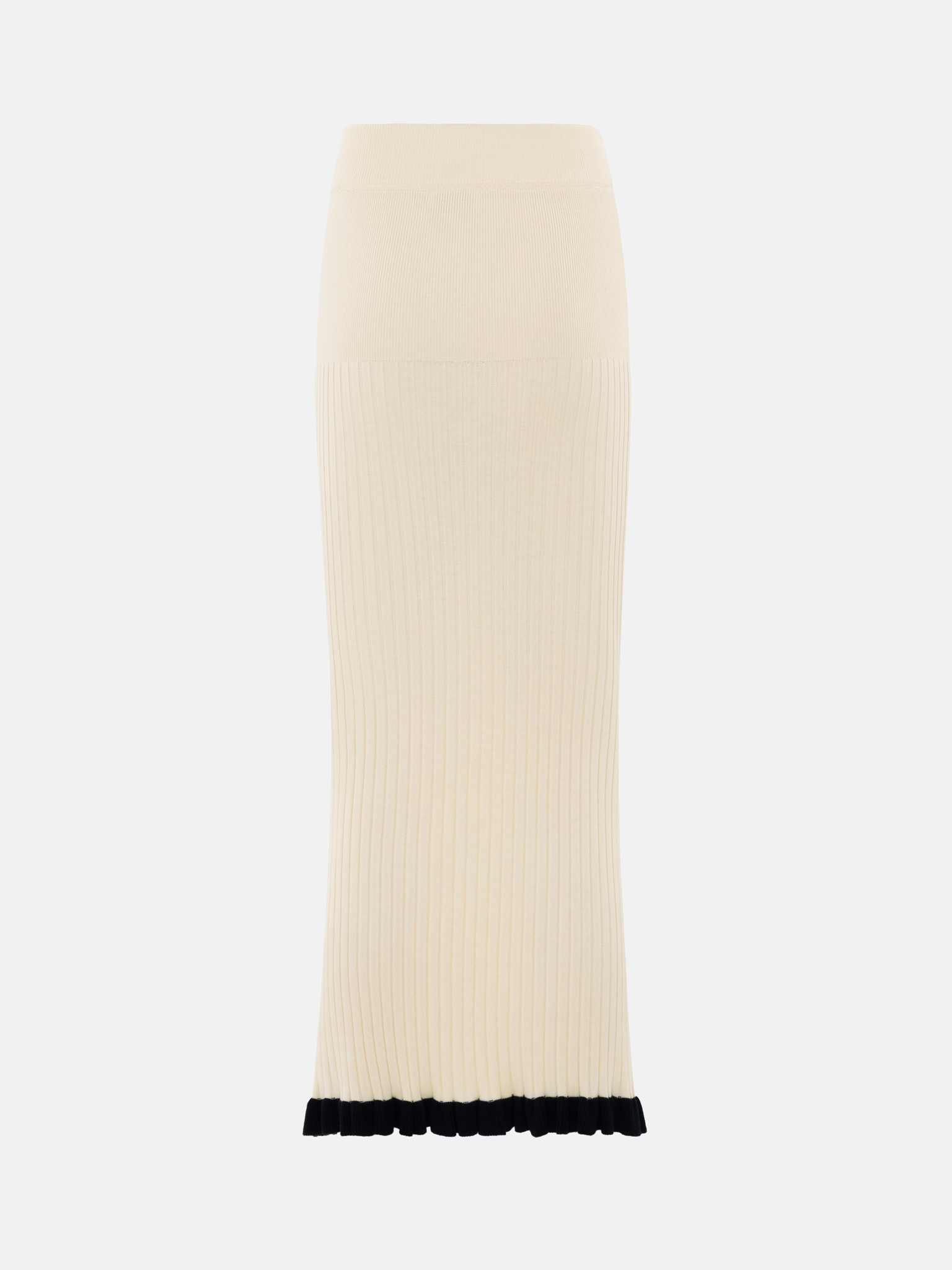 Rib-knit midi skirt with contrasting ruffles
