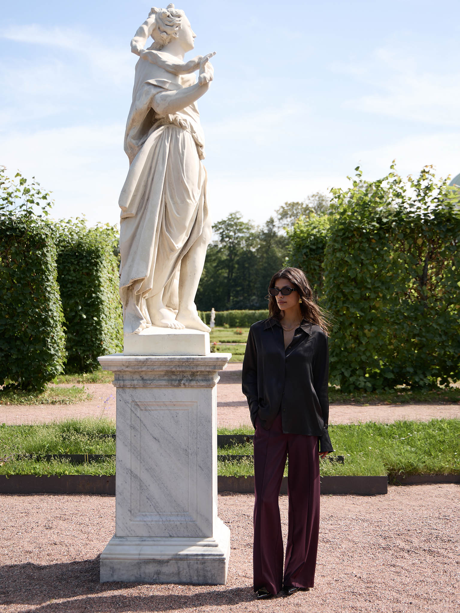 Satin shirt with concealed buttons