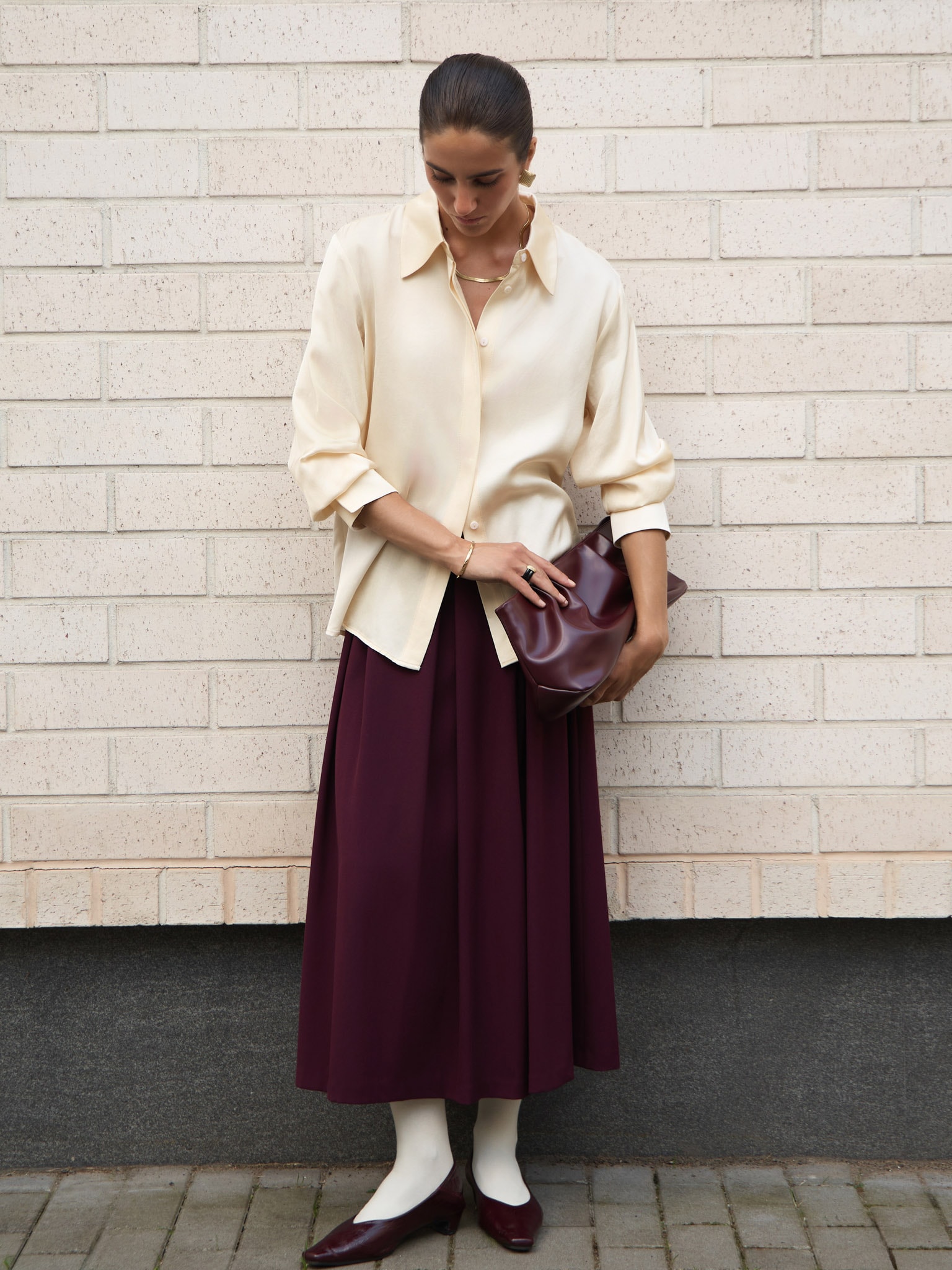 Satin shirt with concealed buttons