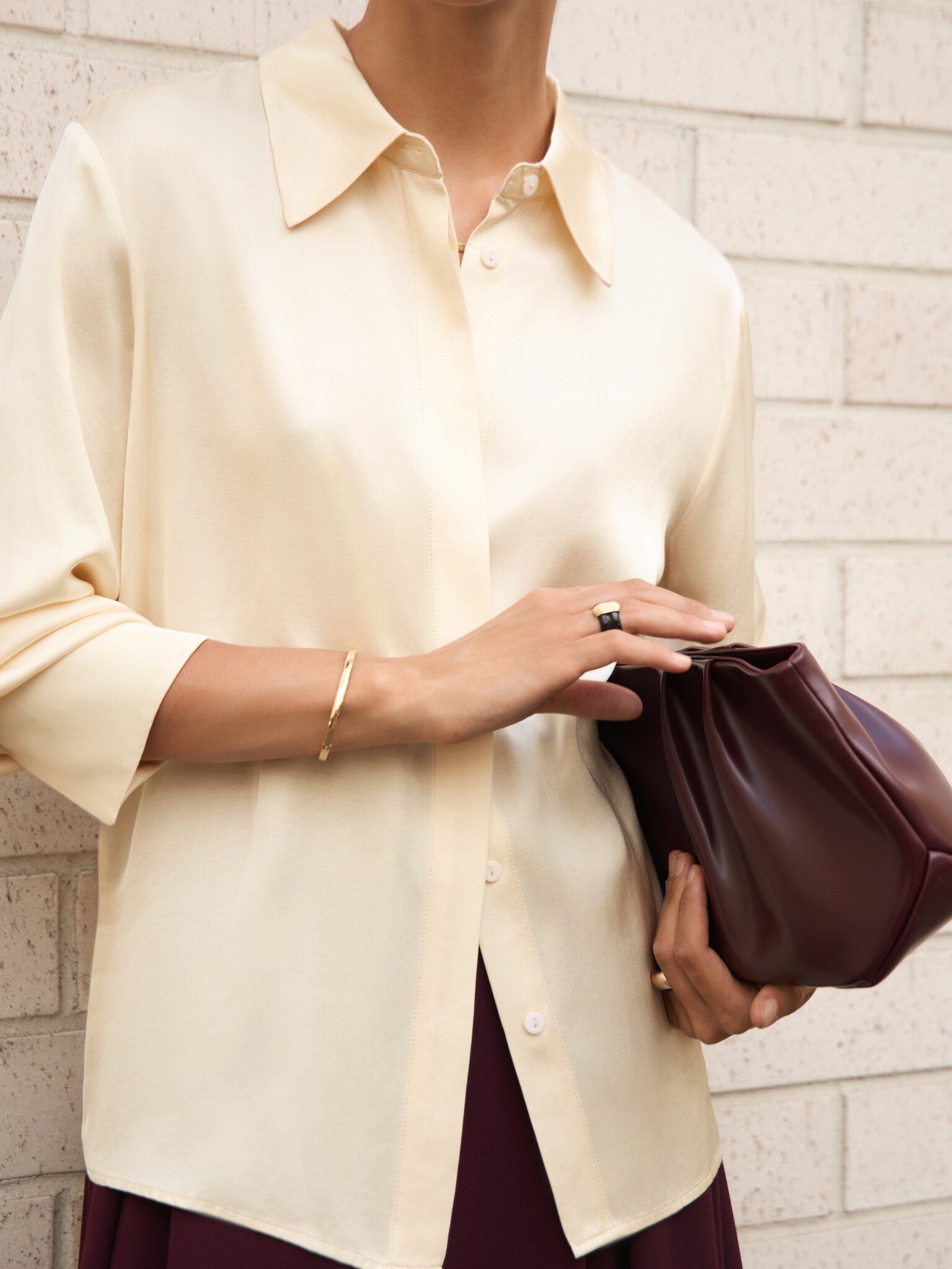 Satin shirt with concealed buttons