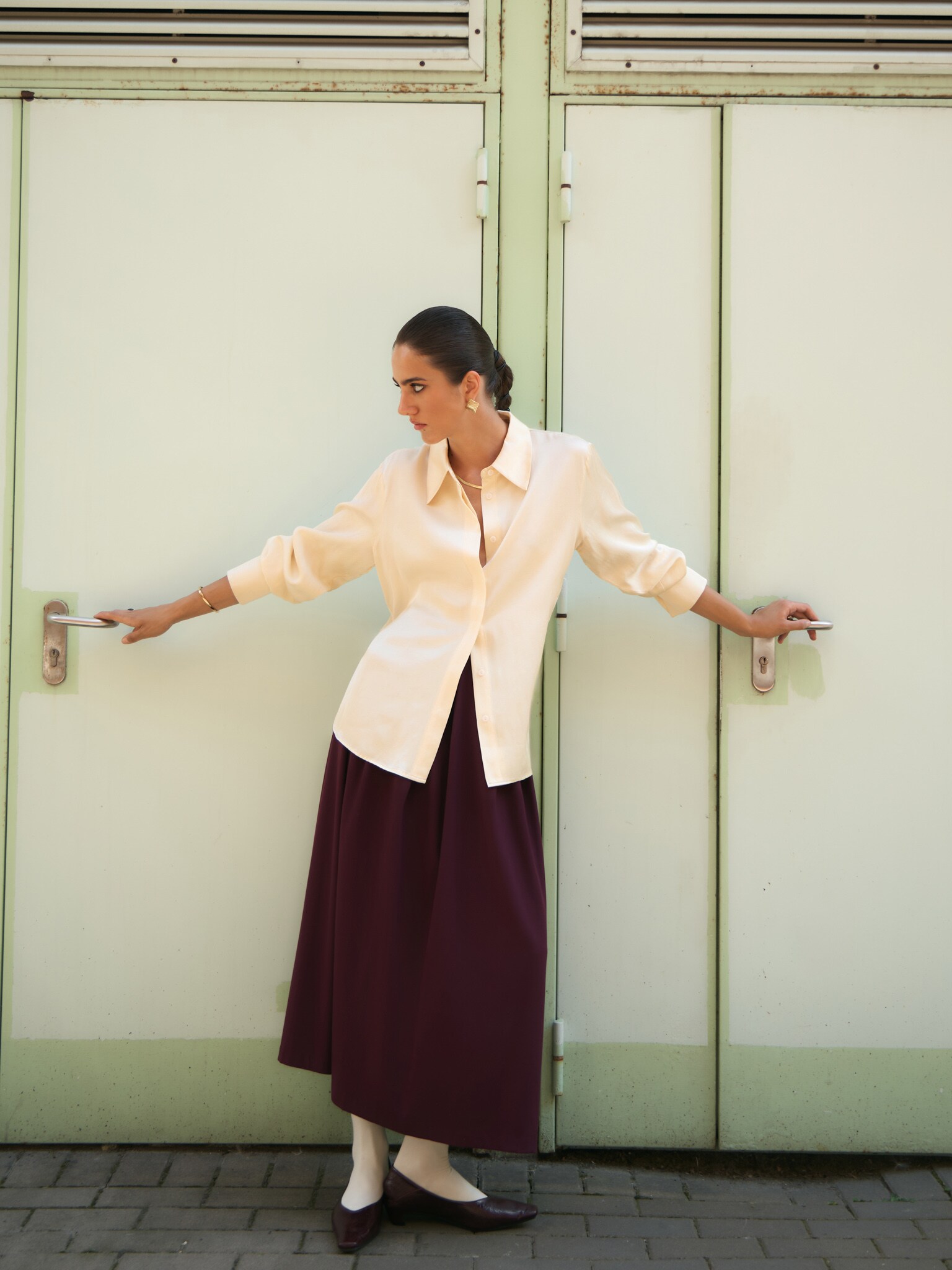 Satin shirt with concealed buttons