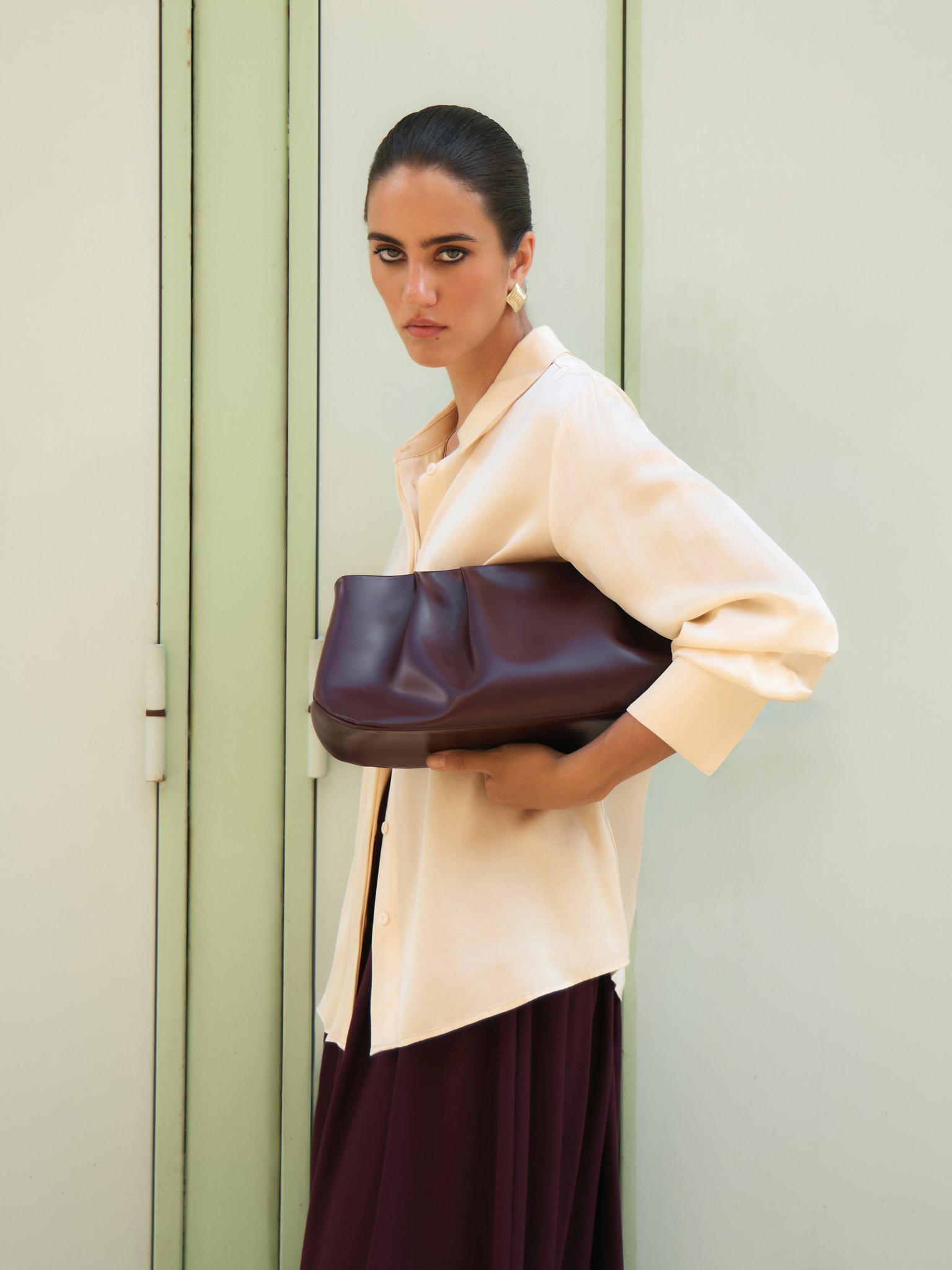 Satin shirt with concealed buttons