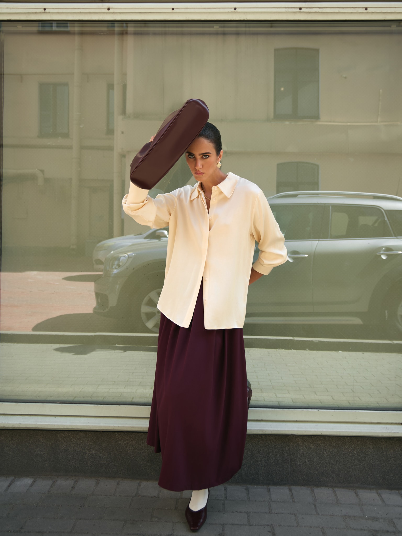 Satin shirt with concealed buttons