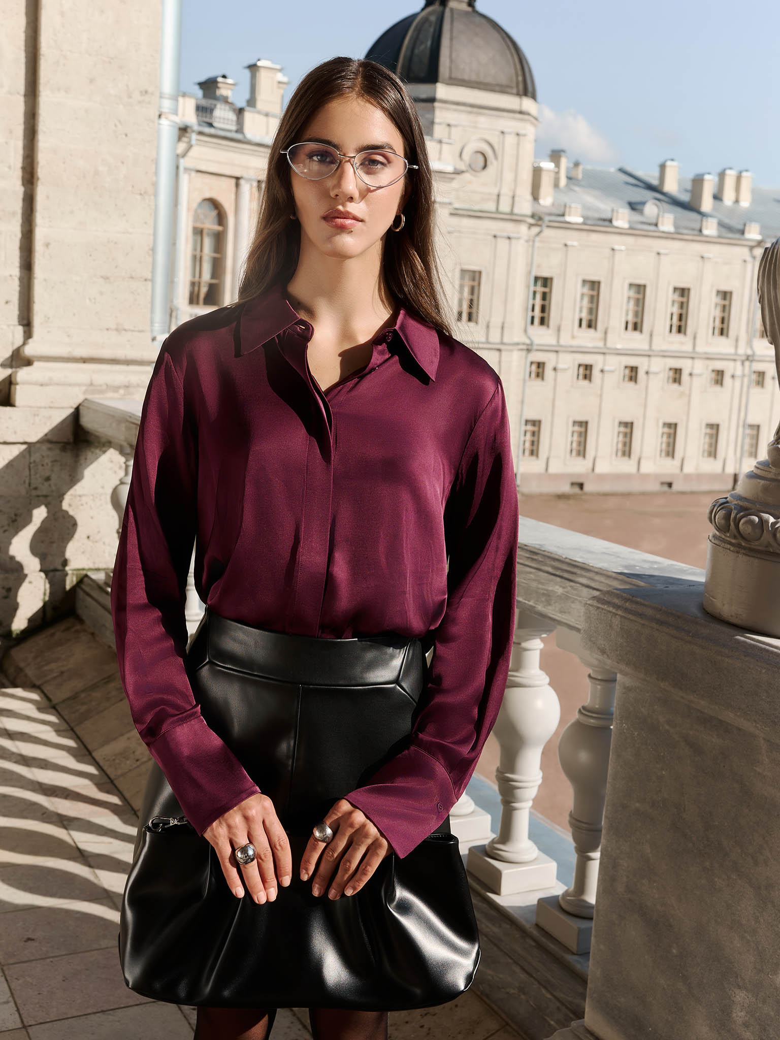 Satin shirt with concealed buttons