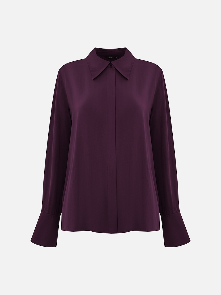 Satin shirt with concealed buttons