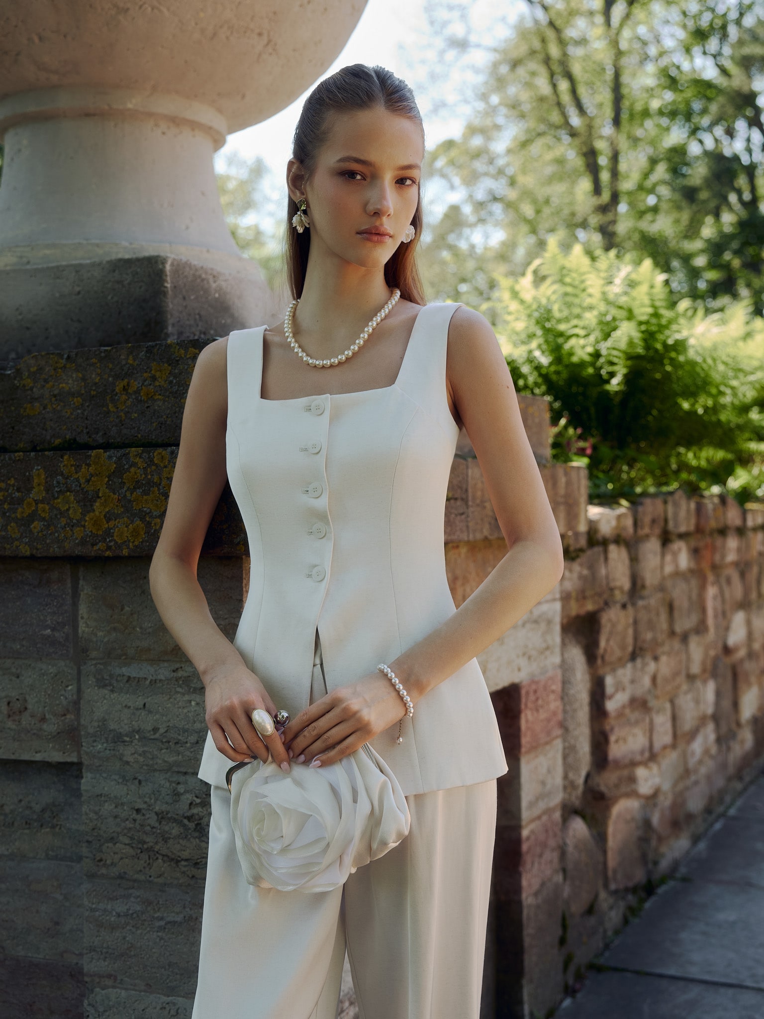 Tonal Buttons Flared waistcoat with tonal buttons :: LICHI - Online fashion store