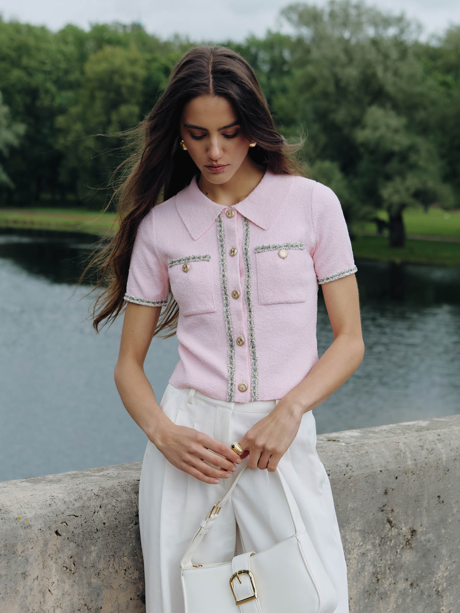 Knitted jersey top with textured details and buttons