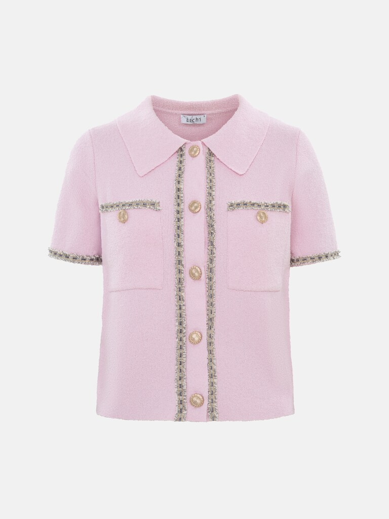 Oberteil aus Jersey-Strick mit strukturierten Details und Knöpfen