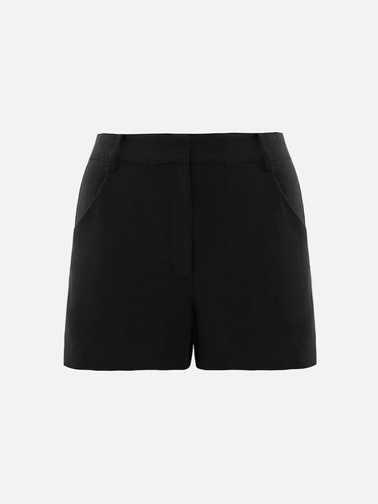 Mini mid-rise linen shorts