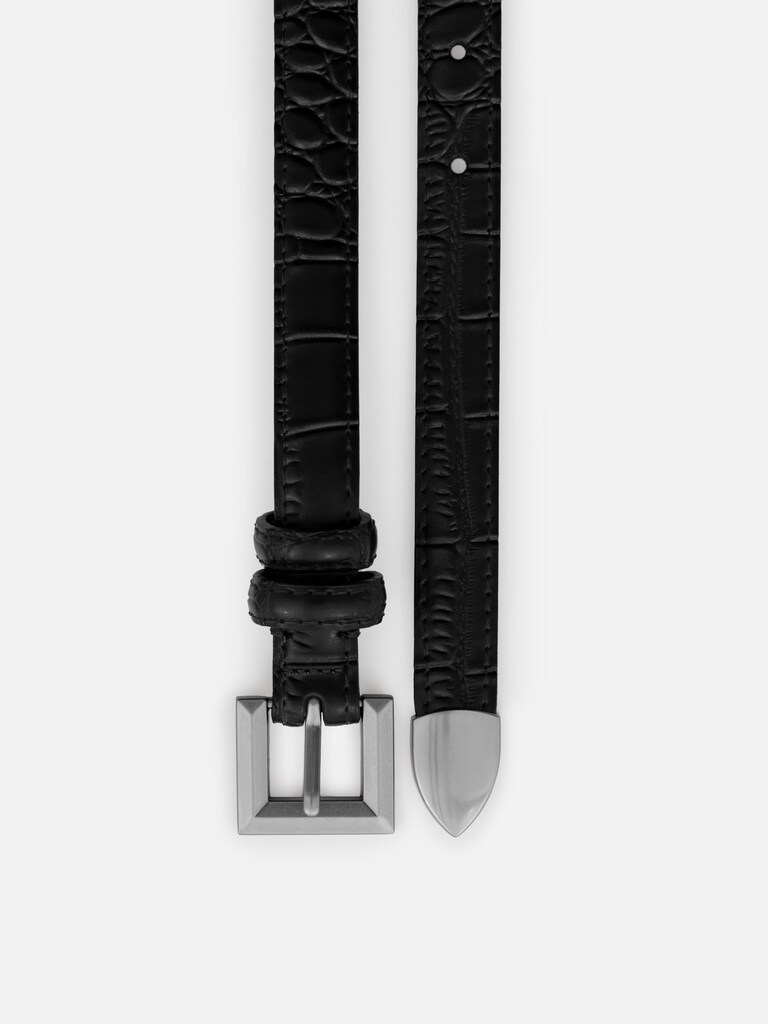 Slim belt in textured leather with square buckle