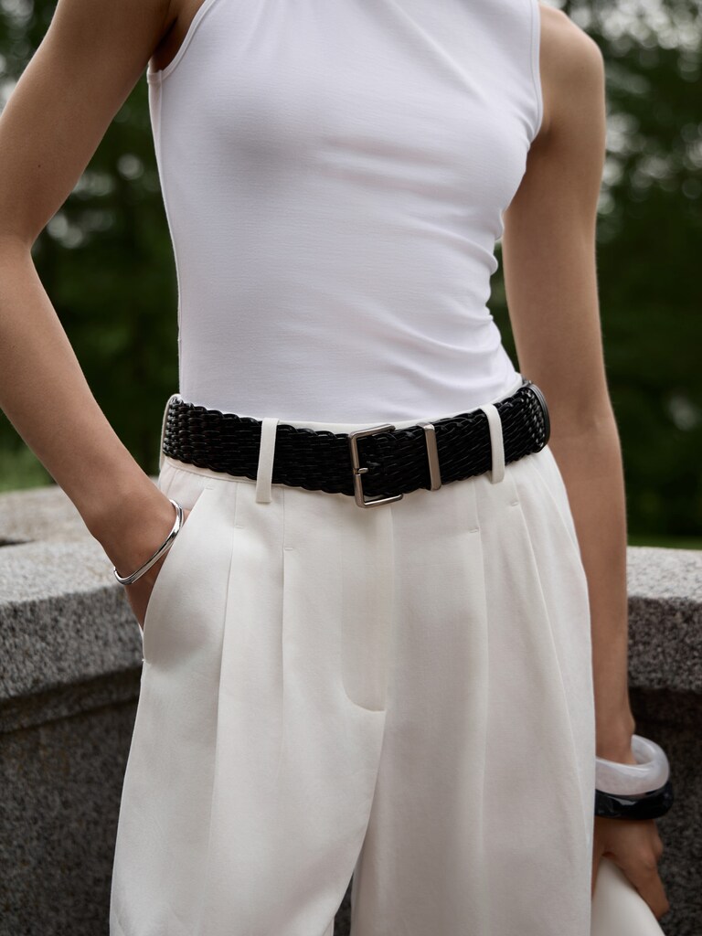 Wide braided leather belt