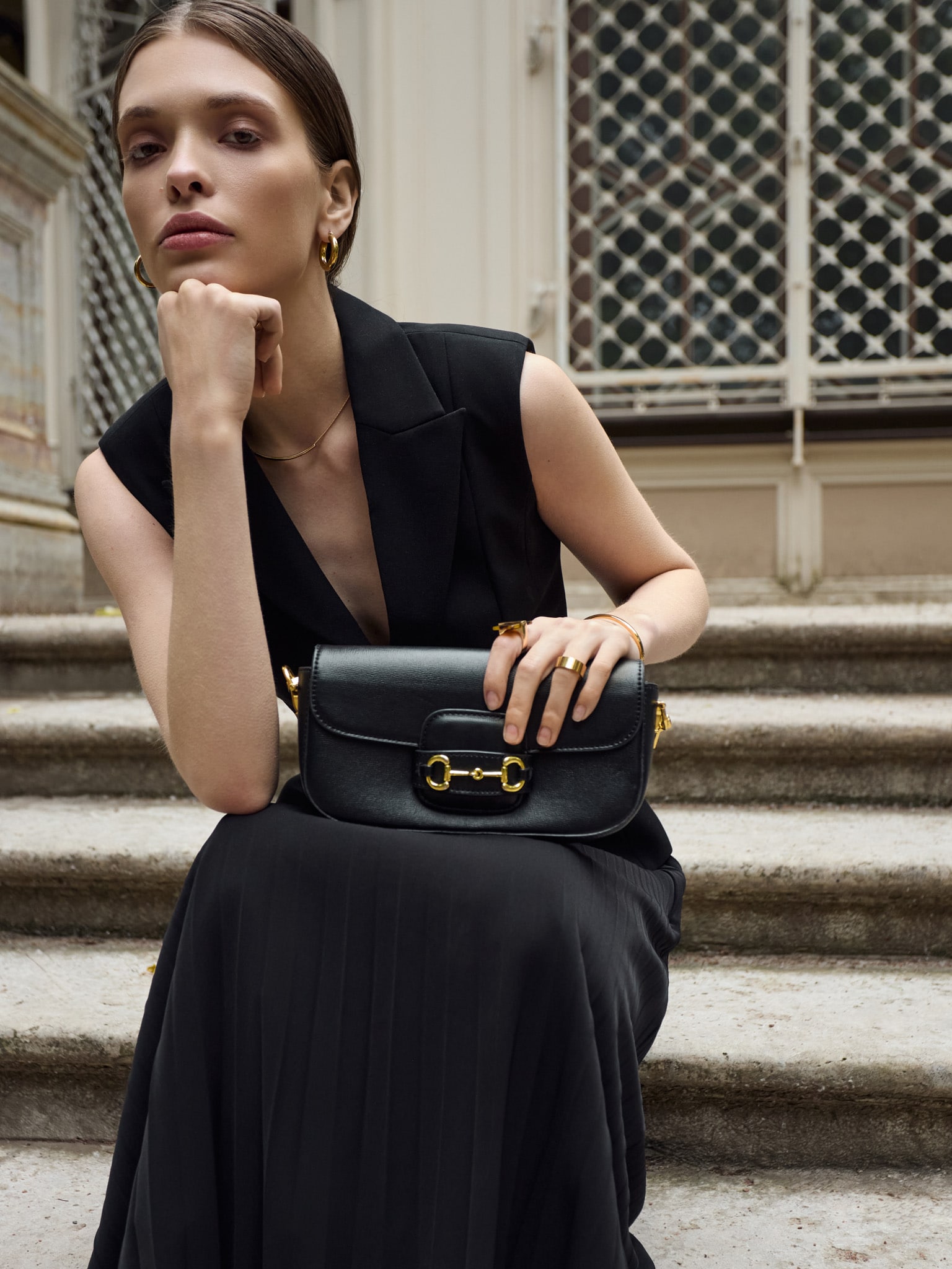 Pleated midi skirt in light fabric :: LICHI - Online fashion