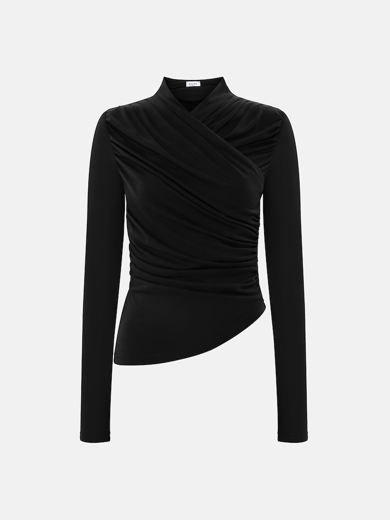 Трикотажный лонгслив с драпировками на плечах