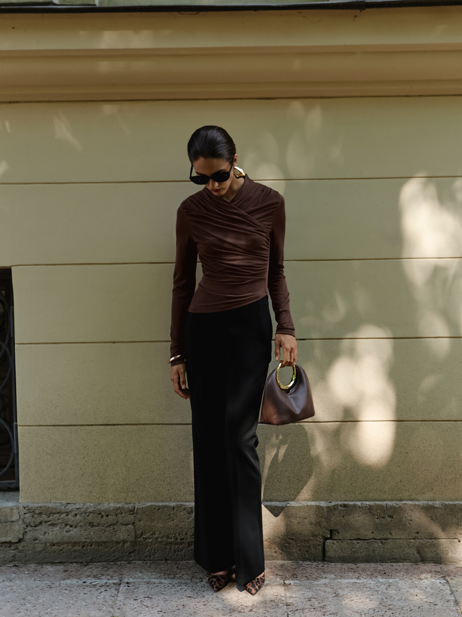 Jersey longsleeve with draped shoulders