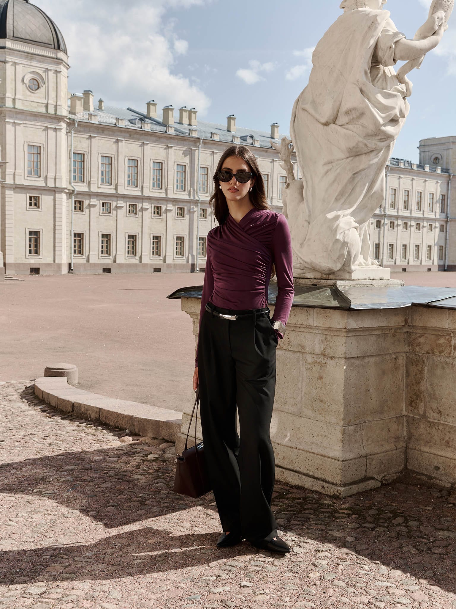 Jersey longsleeve with draped shoulders