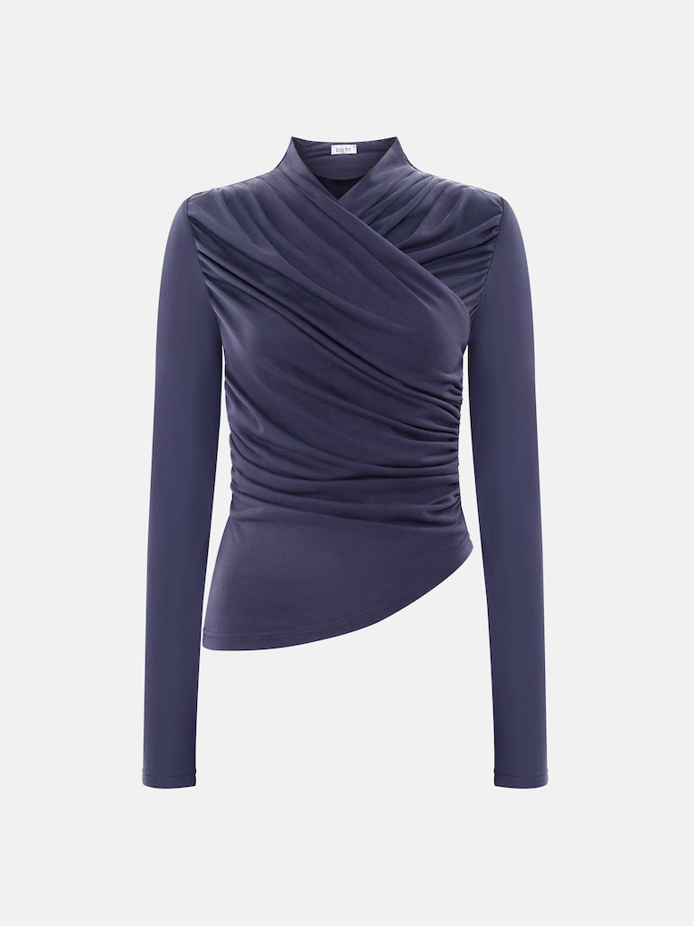 Трикотажный лонгслив с драпировками на плечах