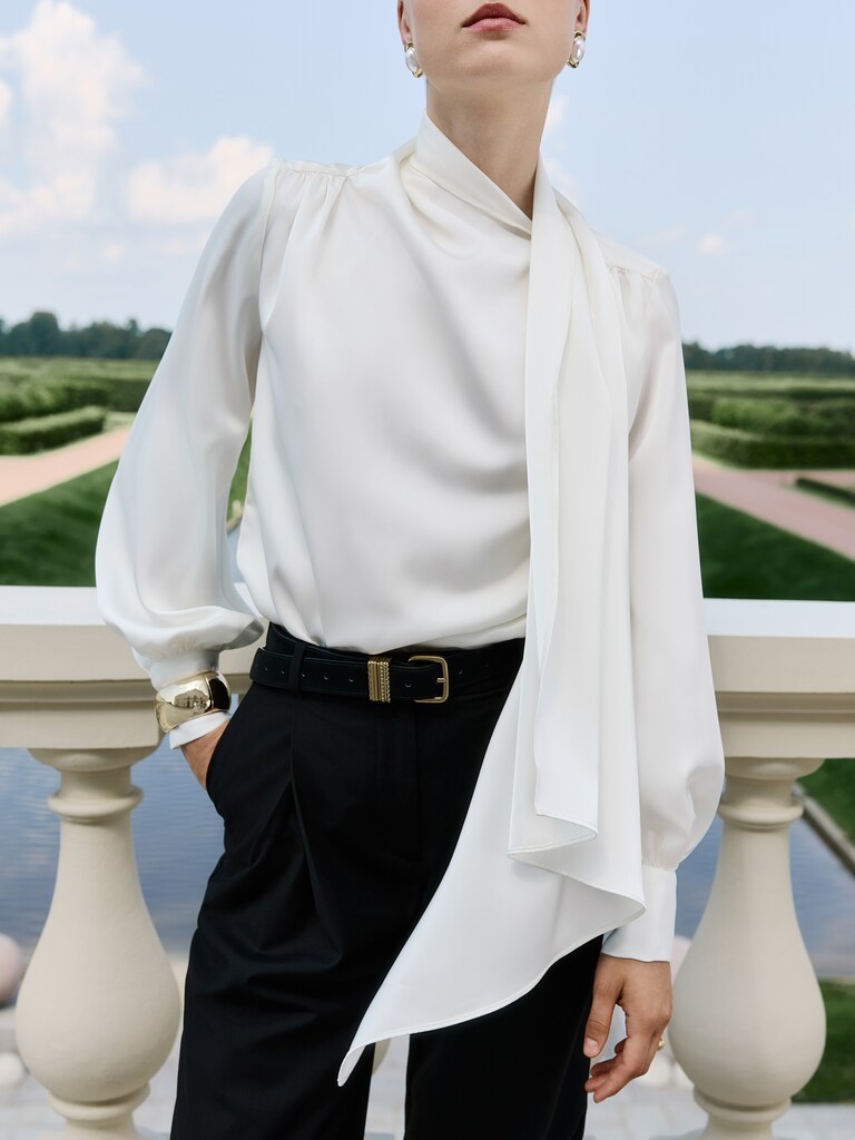 Blouse with decorative scarf in flowing fabric 