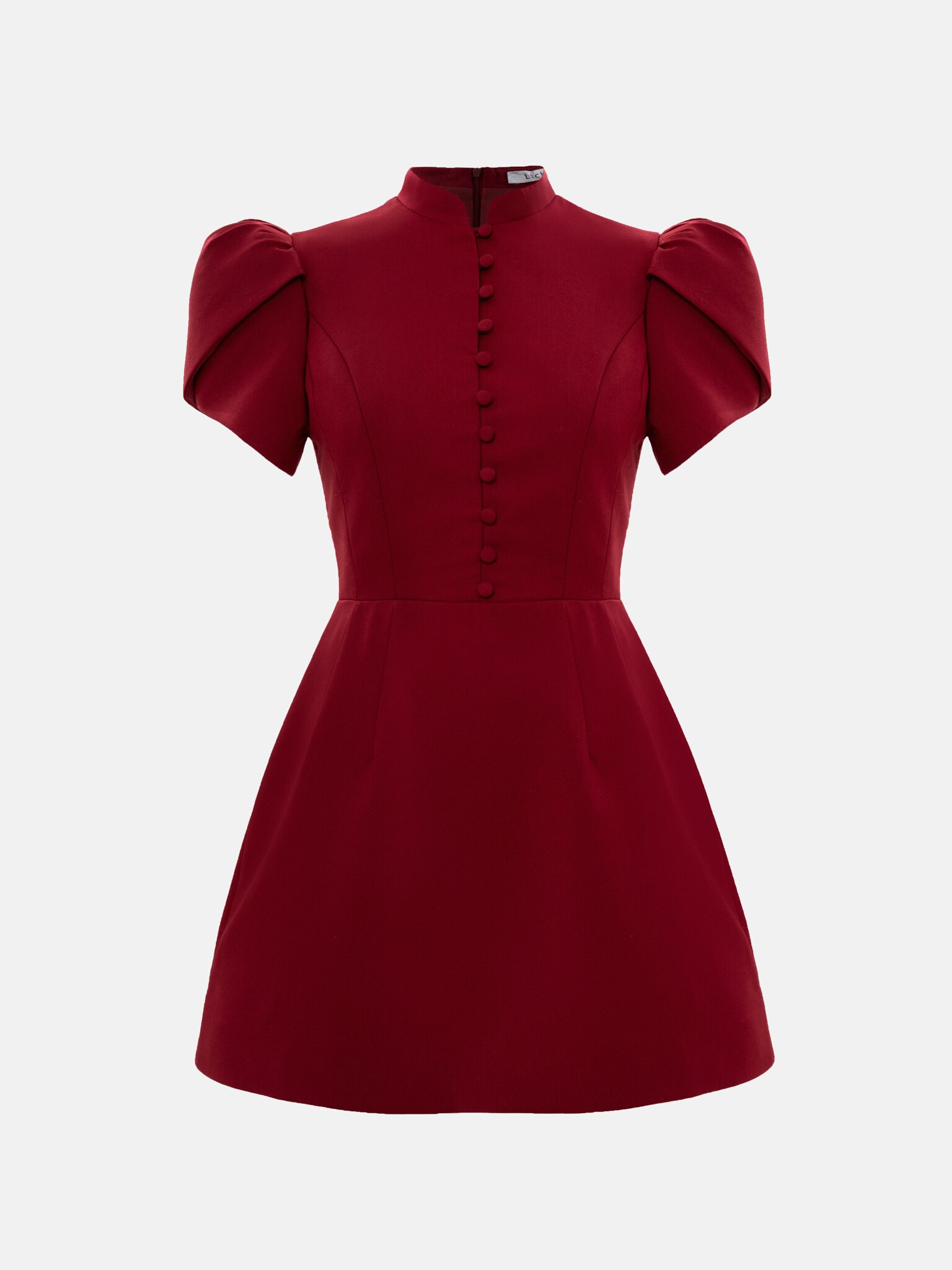 Mini dress with high collar and button fastening