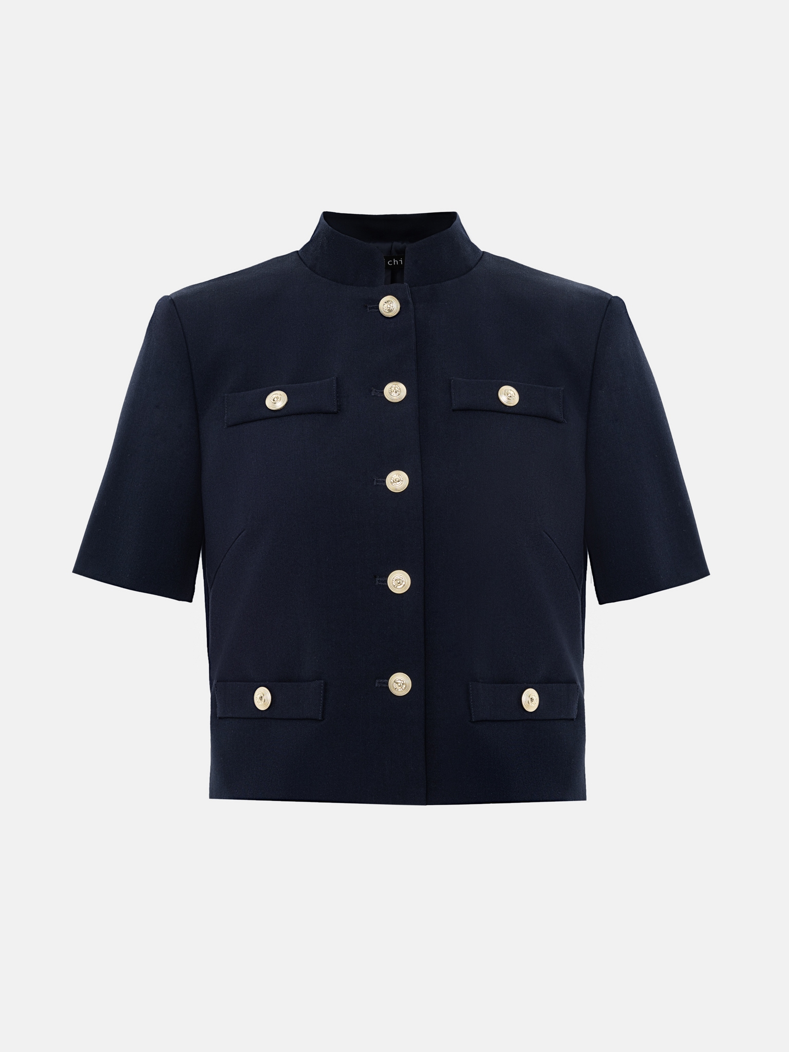 Short-sleeved tweed jacket with textured buttons :: LICHI