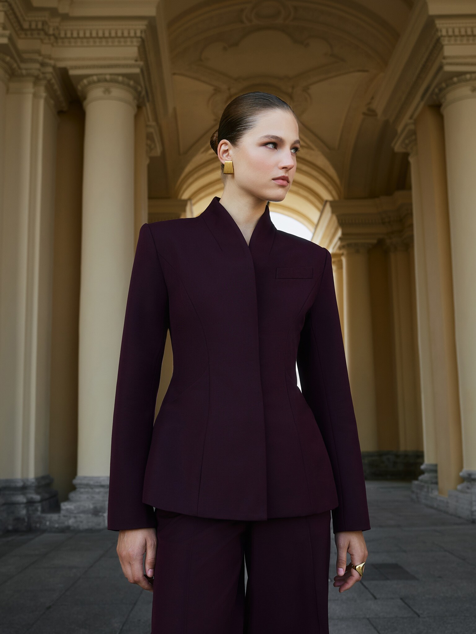 Fitted jacket with high collar