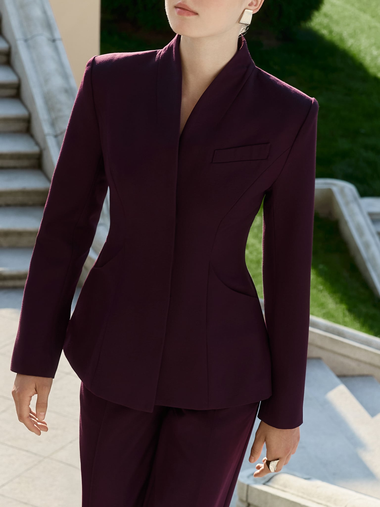 Fitted jacket with high collar