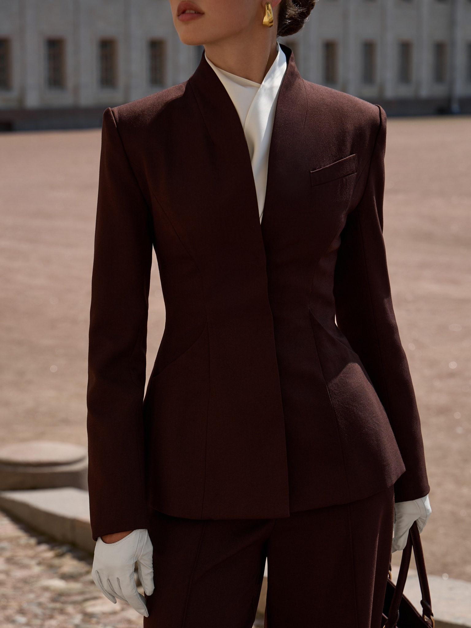 Fitted jacket with high collar