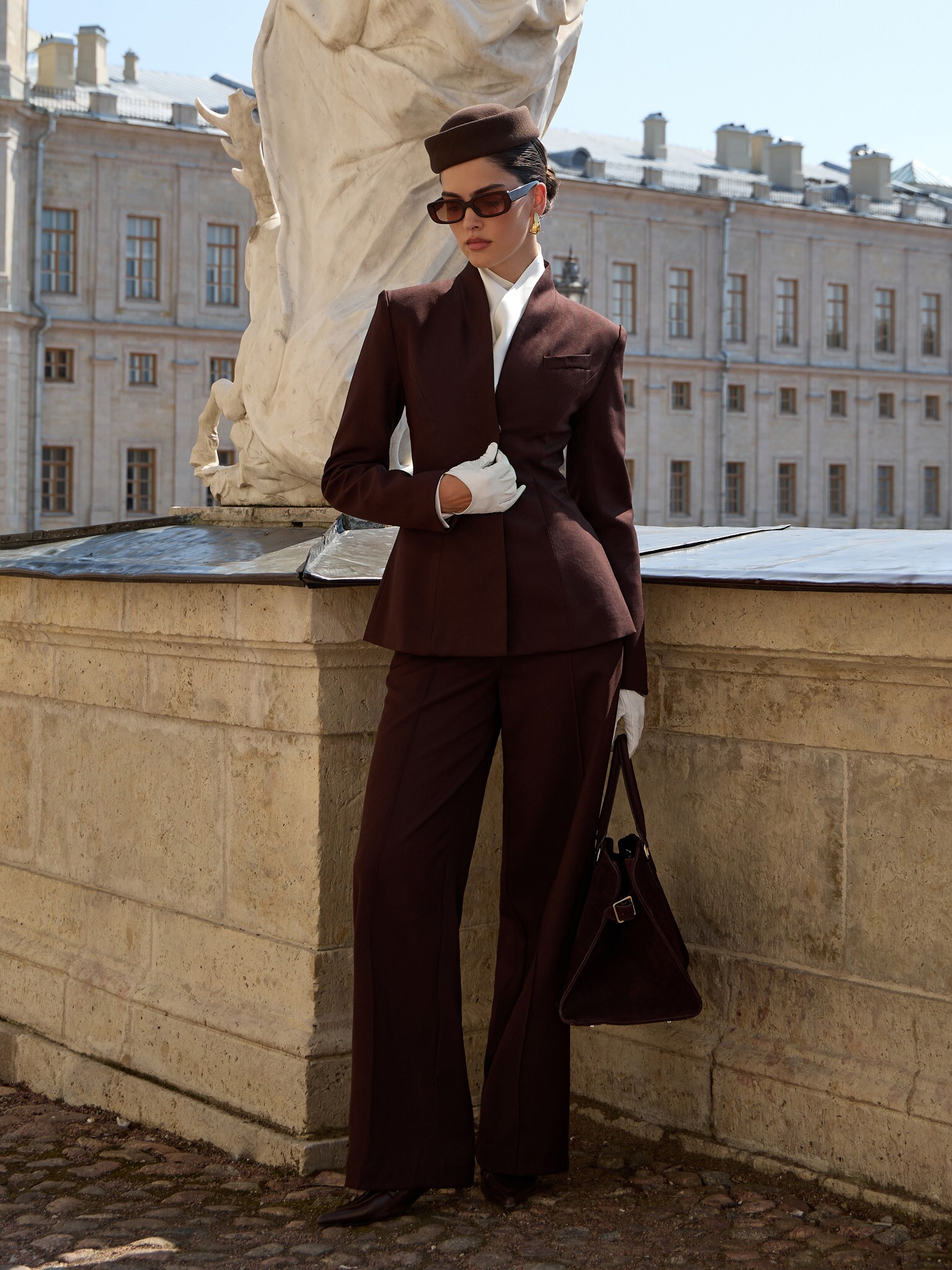 Fitted jacket with high collar