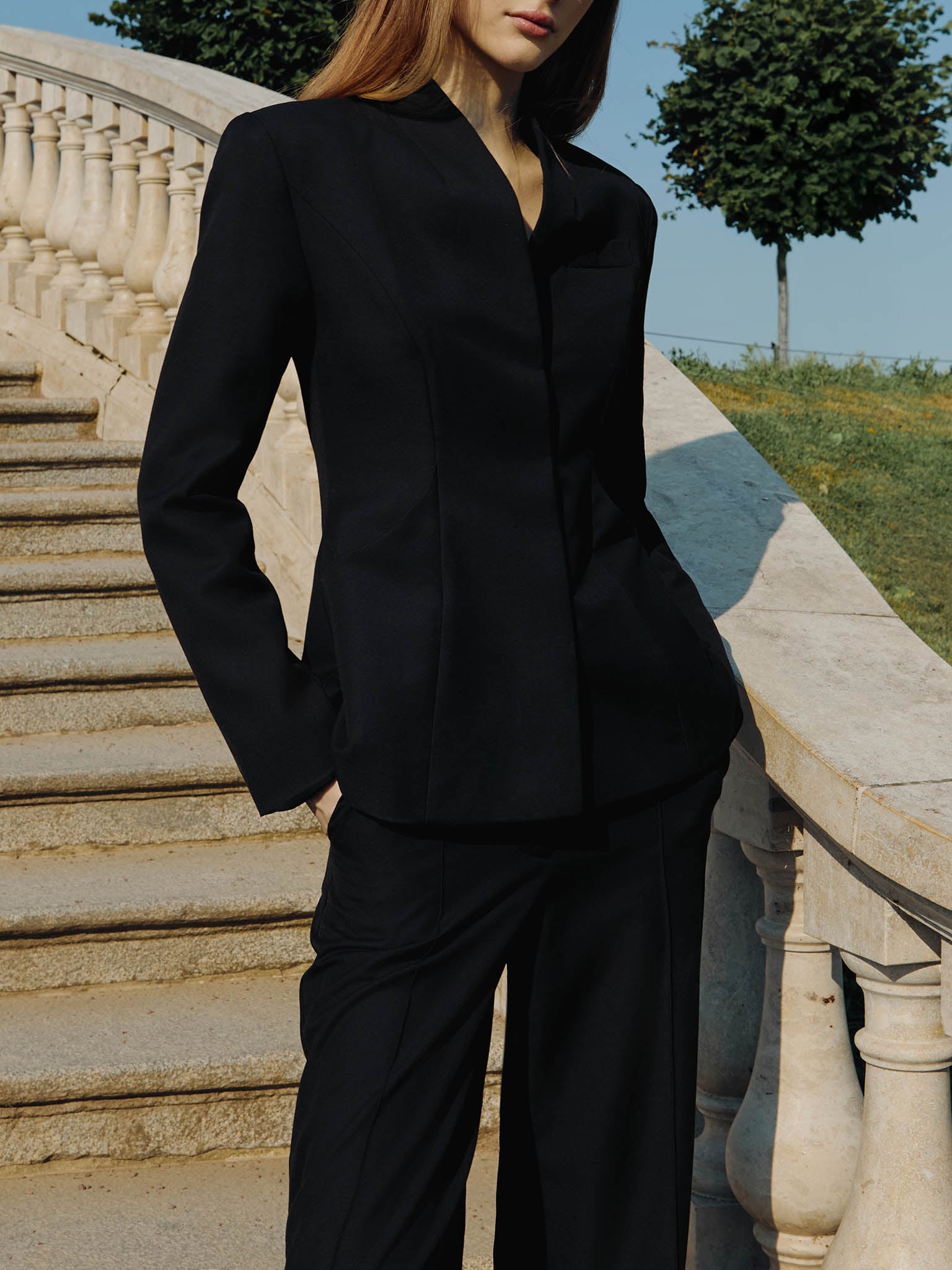 Fitted jacket with high collar