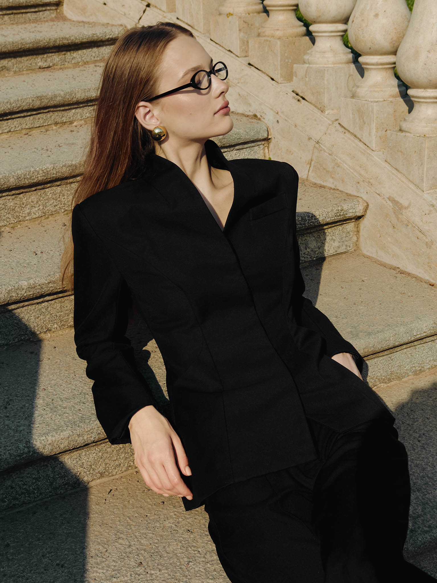 Fitted jacket with high collar