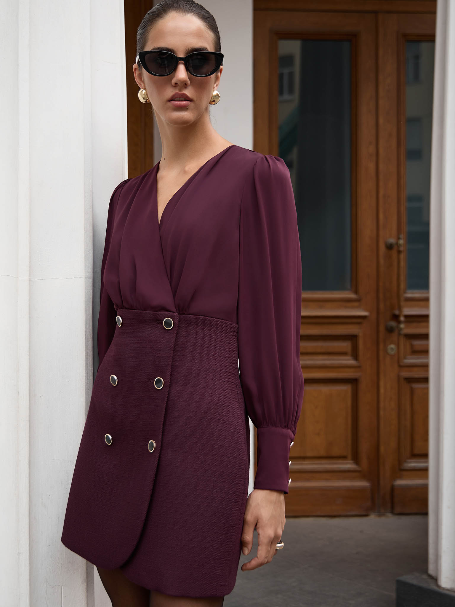 Mini combo dress with wrap bodice