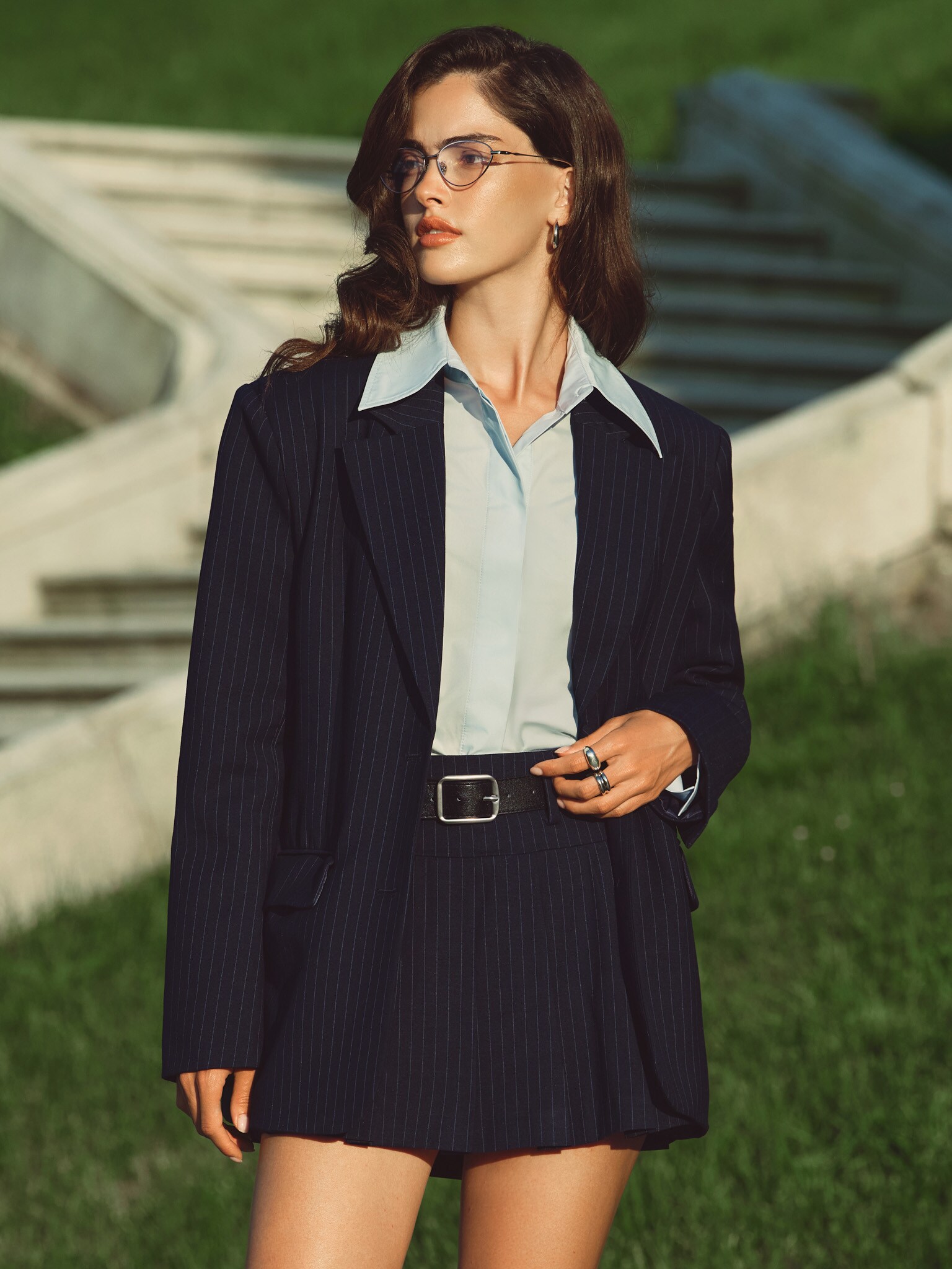 Single-breasted pinstripe jacket