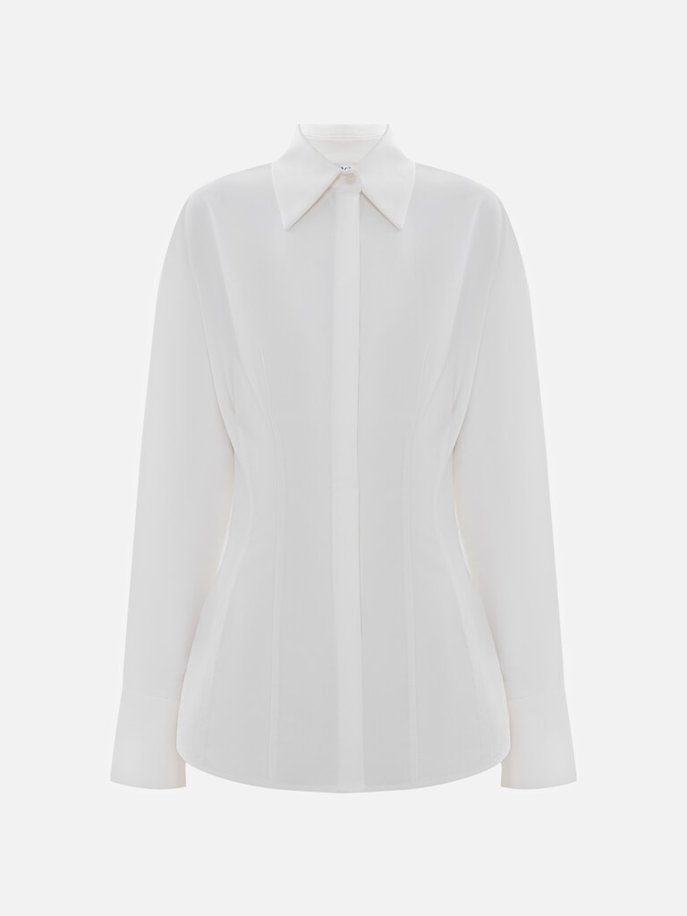 Приталенная рубашка с объемными рукавами