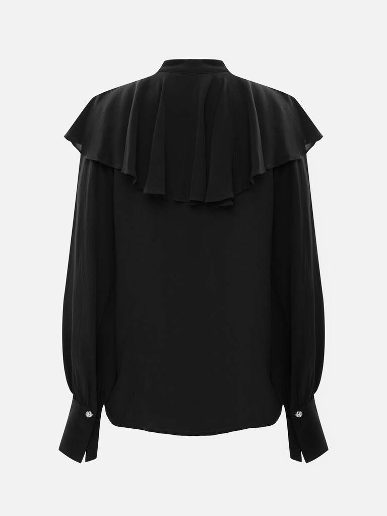 Bluse aus Viskose mit Stehkragen und voluminösem Jabot