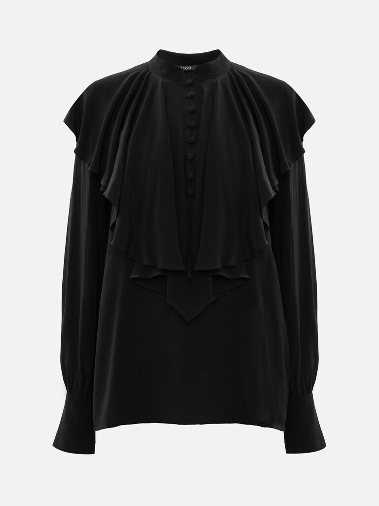 Bluse aus Viskose mit Stehkragen und voluminösem Jabot