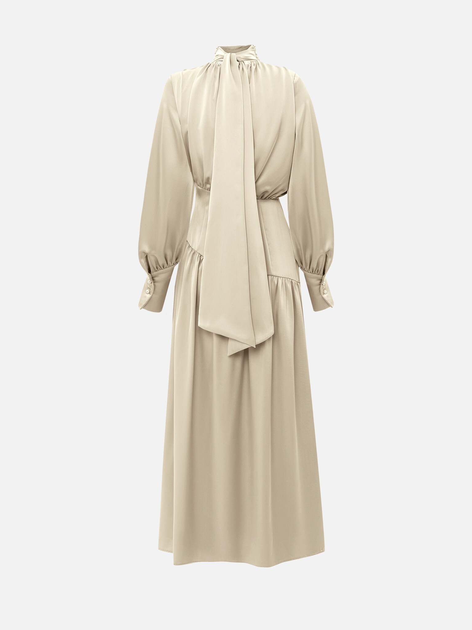 Smooth fitted maxi dress with pleats on the bodice