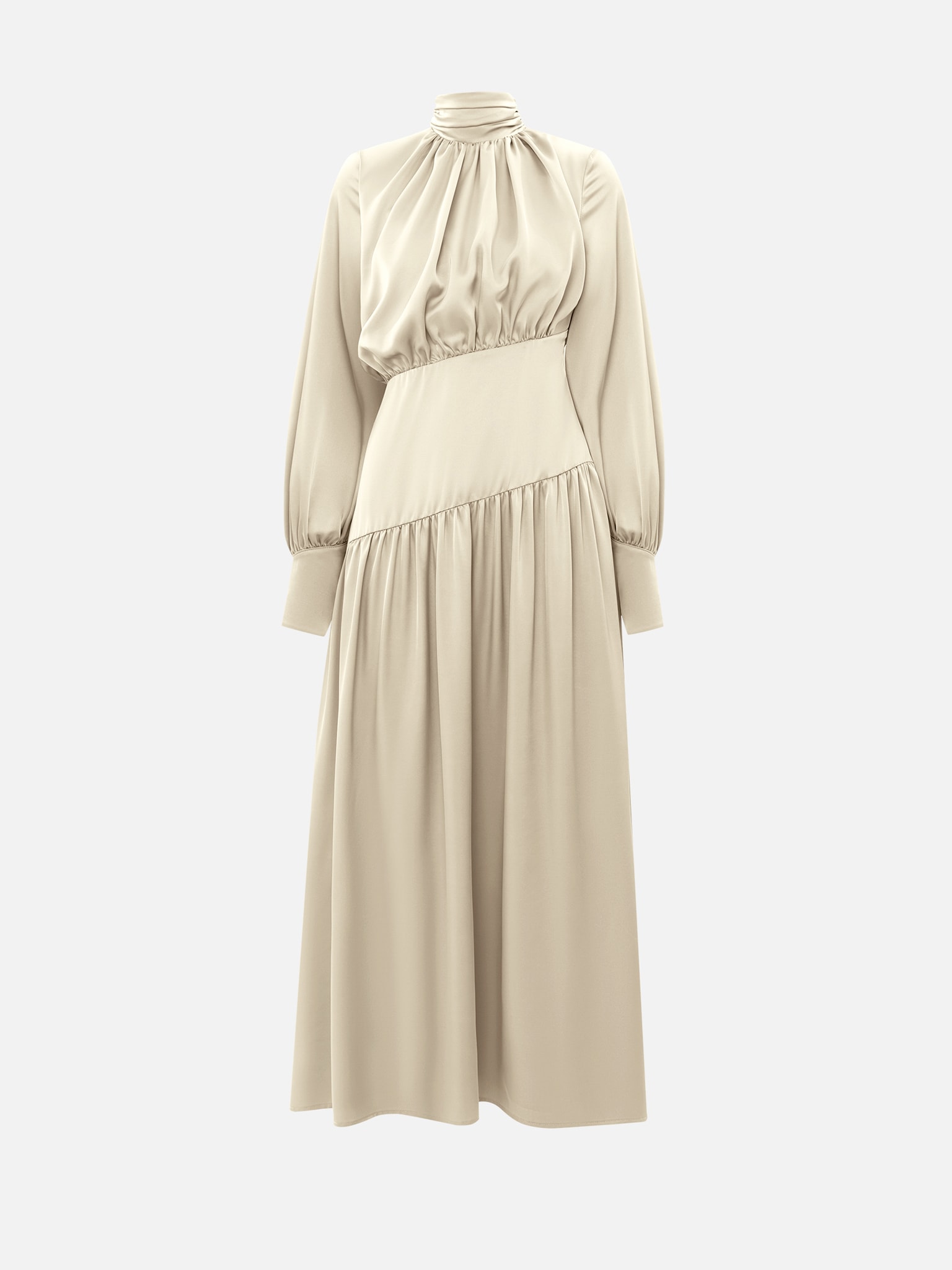 Smooth fitted maxi dress with pleats on the bodice