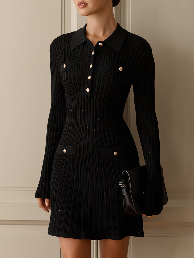 Mini jersey dress with sequins and golden fittings