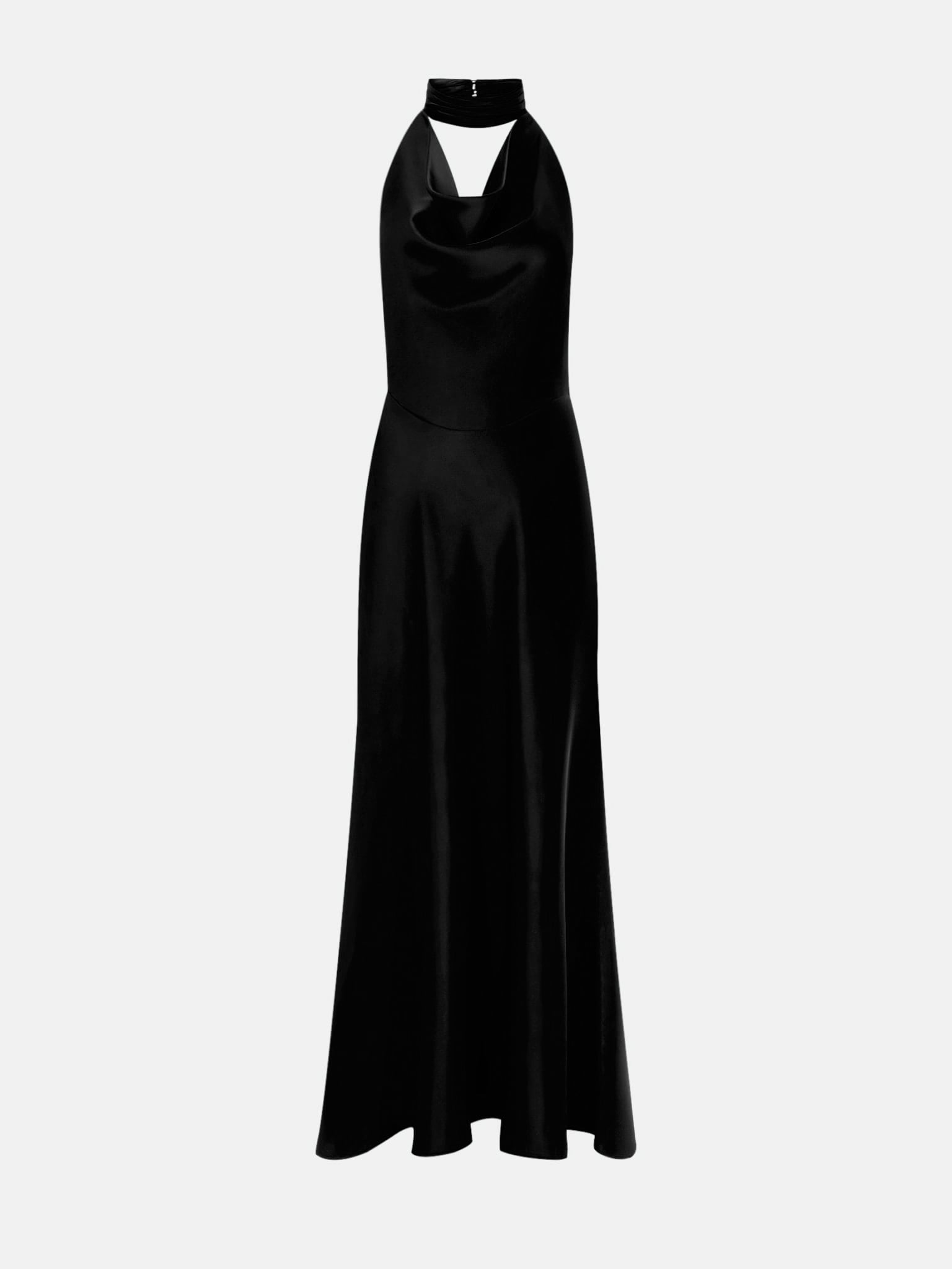 Satin maxi dress with pearl decor on the back
