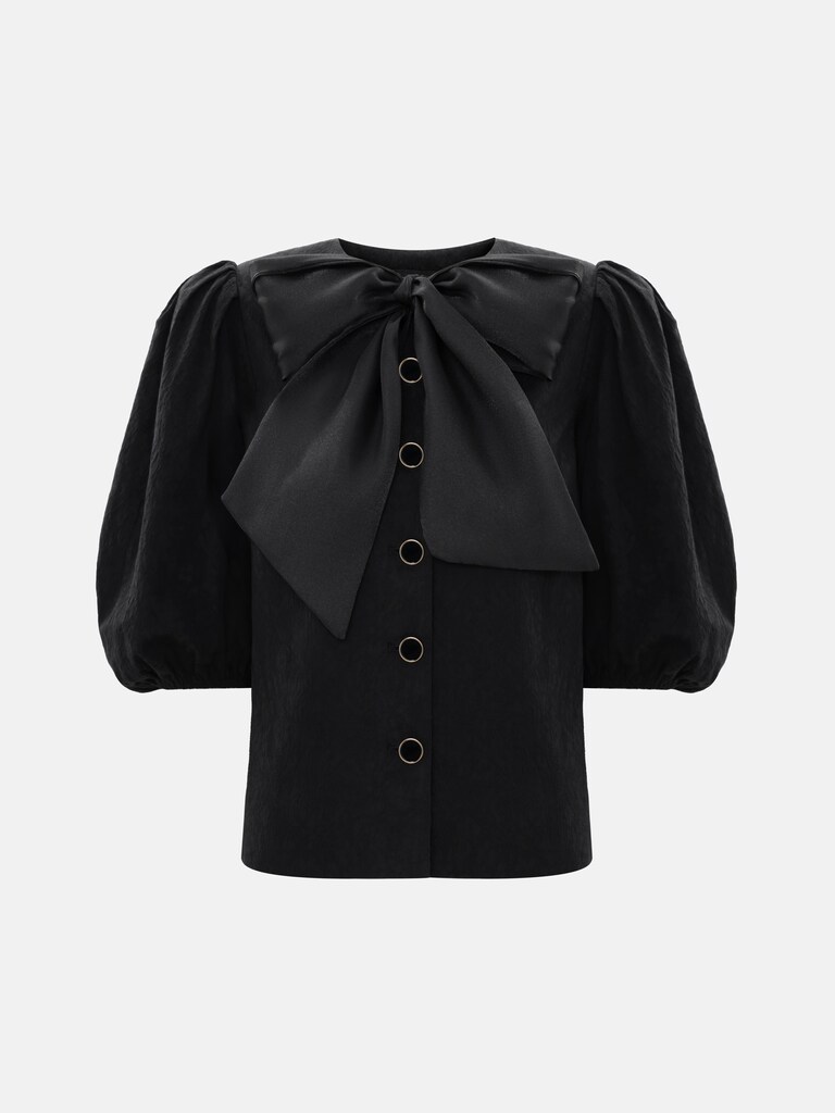 Textured blouse with a voluminous bow