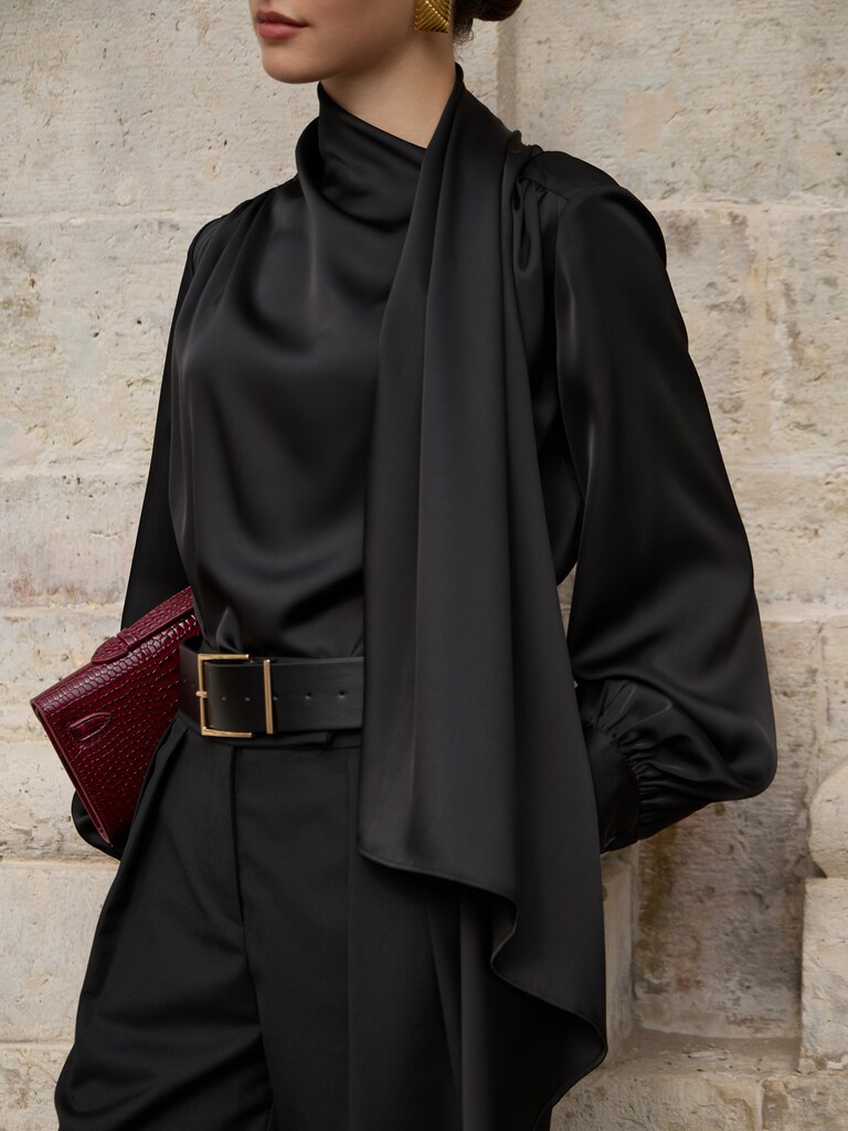 Bluse mit dekorativem Schal aus fließendem Material