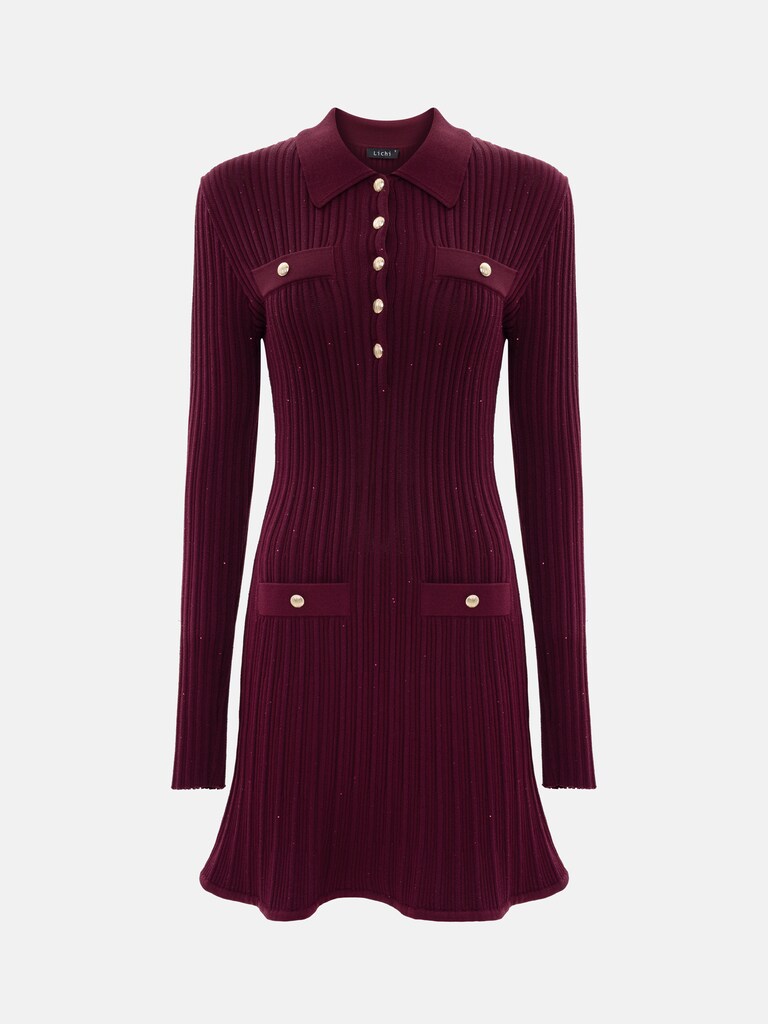 Mini jersey dress with sequins and golden fittings